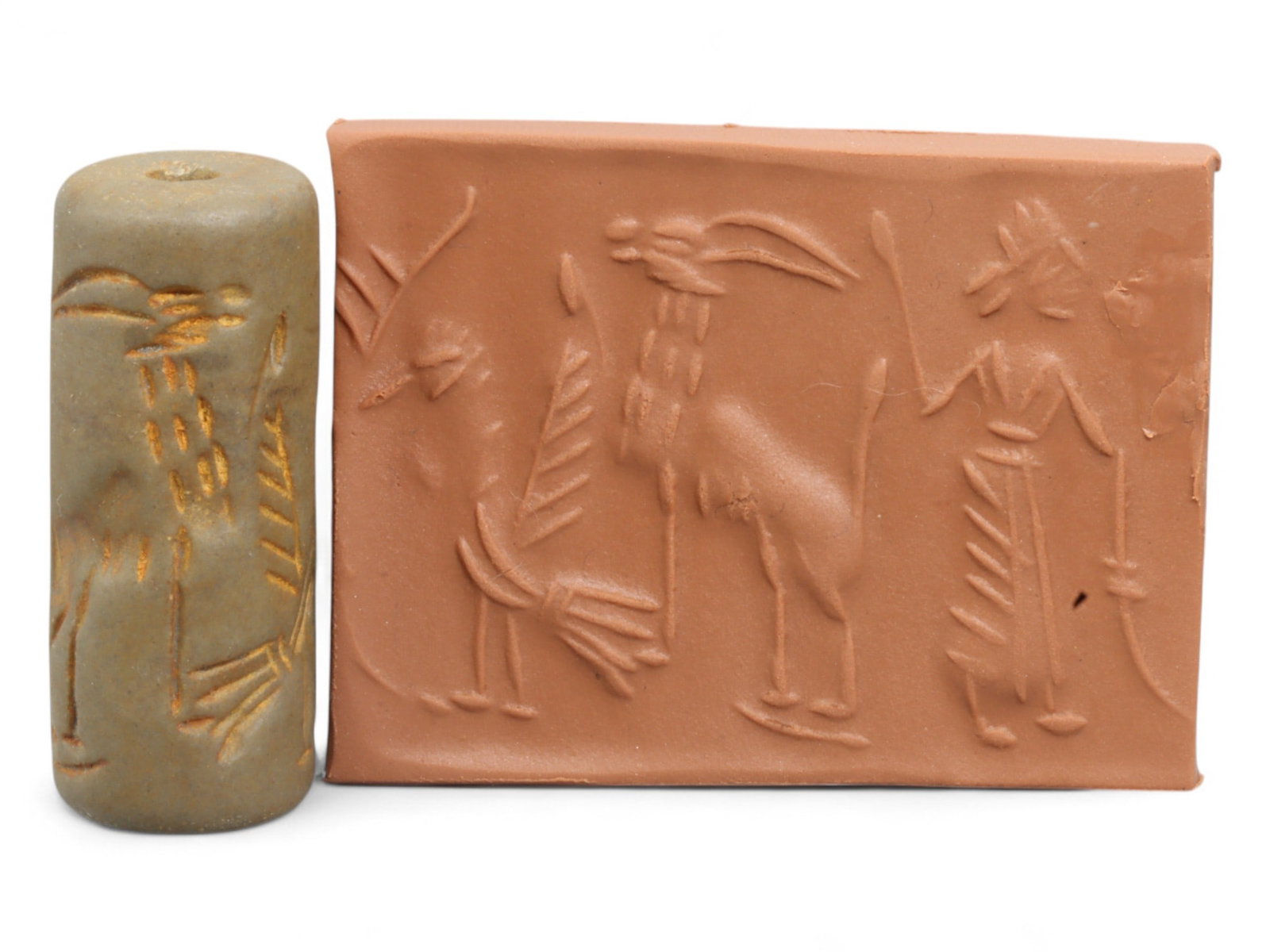 Ancient Mesopotamian Administrative Cylinder Seal, c. 2nd-1st Millennium BCE, 19g: This authentic cylinder seal from ancient Mesopotamia dates to the 2nd to 1st millennium BCE, a time when the art of carving miniature narratives on stone reached remarkable levels of refinement. Seal