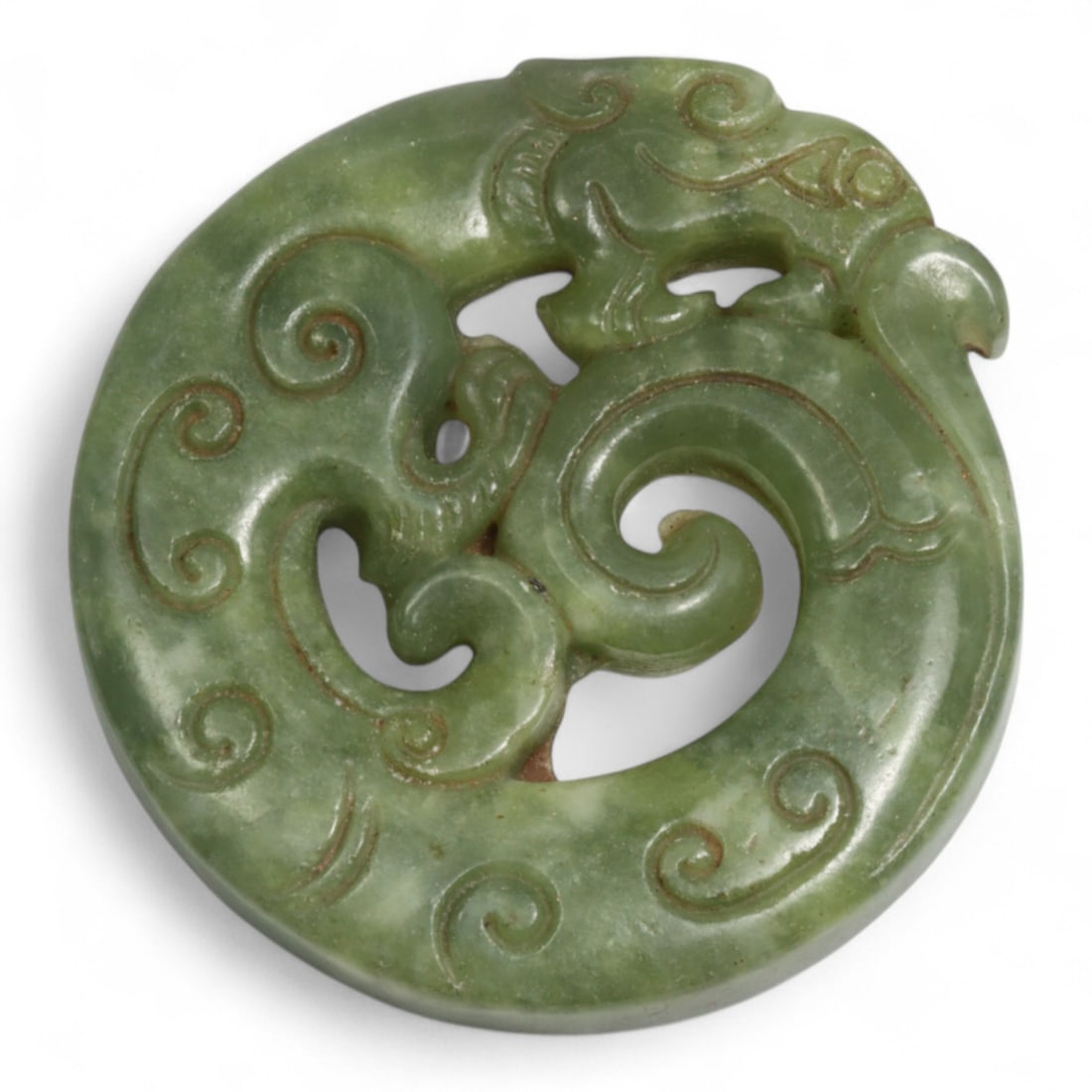 Chinese Antique Jade Coiled Dragon Symbol Amulet Pendant, c. 19th-20th Century, 38g (1 of 2)