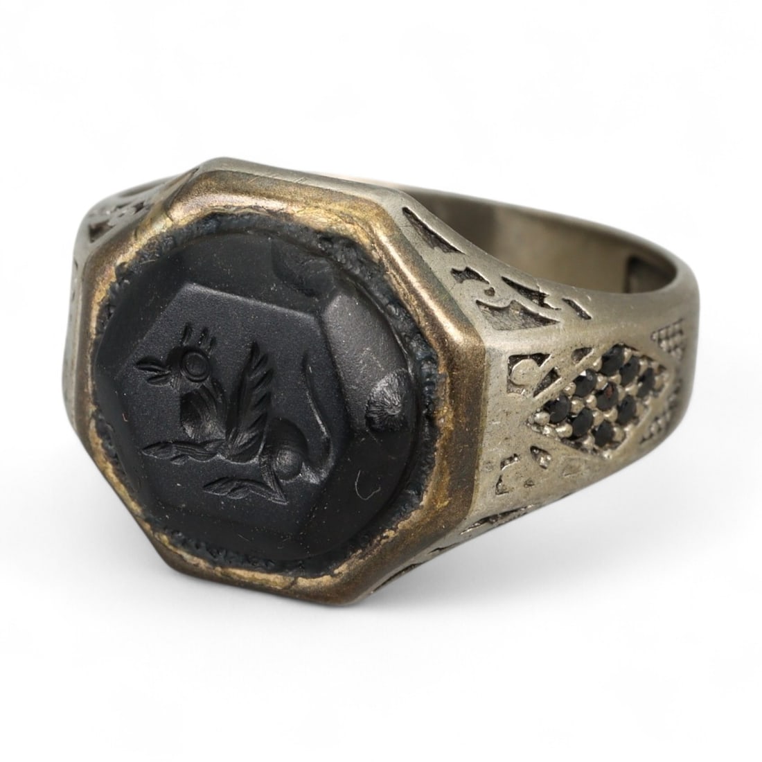 Antique Ottoman Intaglio Bird Motif Bronze Seal Ring, c. 19th-20th Century, 6.6g (1 of 3)