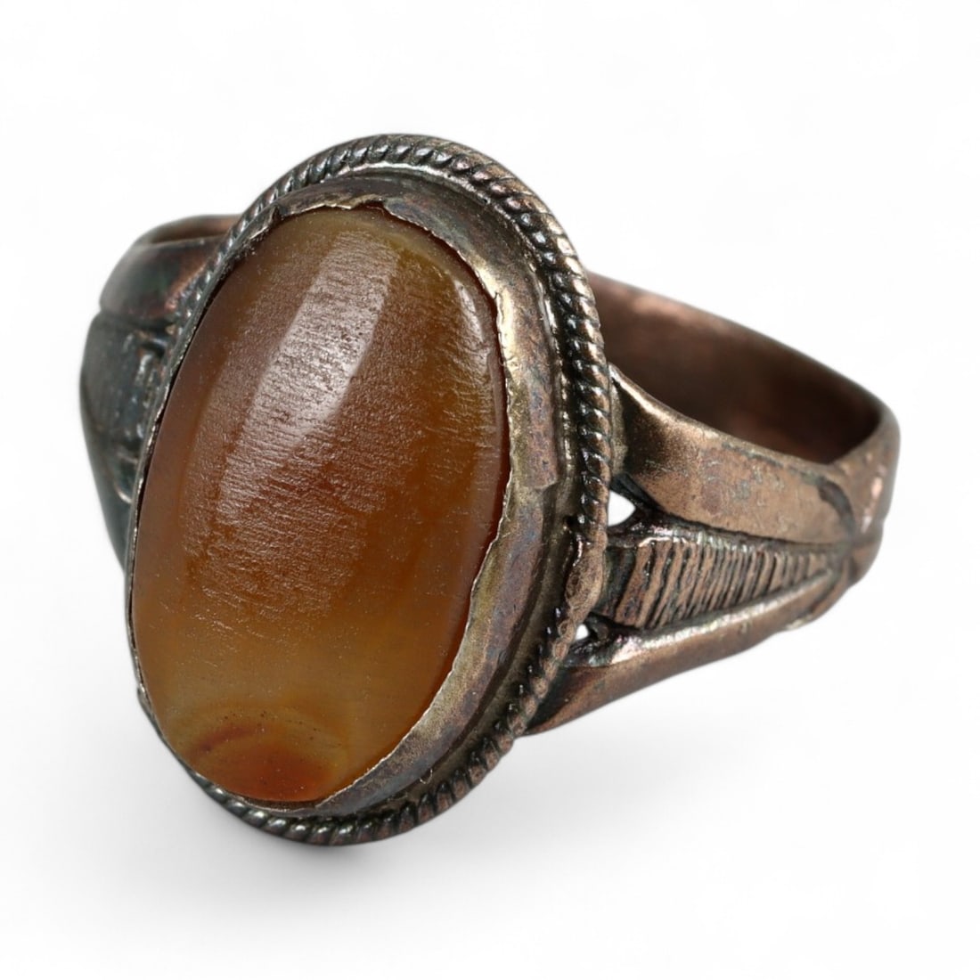 Middle Eastern Copper-Patinated Carnelian Silver Ring, c. 19th Century, 5g (1 of 3)