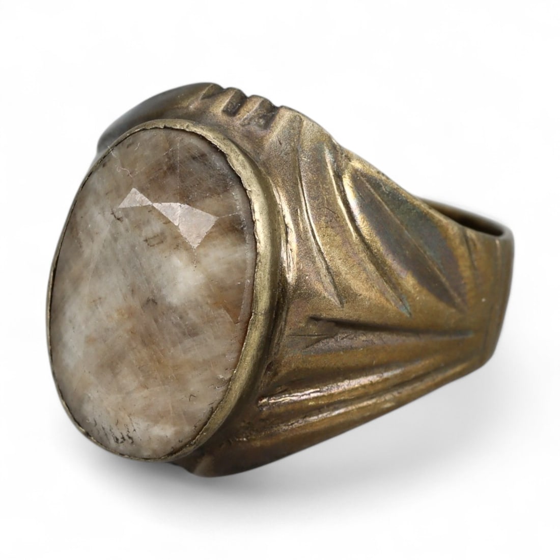 Antique Persian Qajar Sunburst Motif Silver Ring with Quartz, c. 19th Century 6.7g (1 of 3)