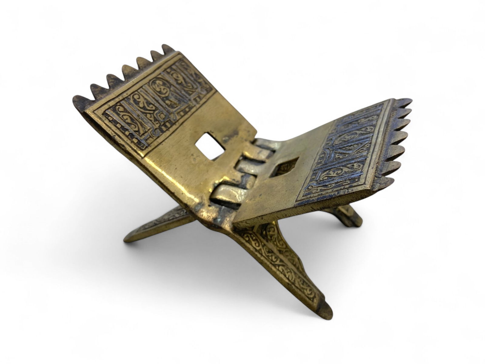 Ancient Medieval Islamic Brass Engraved Quran Stand (Rehal), c. 16th-18th Century CE, 357g (1 of 3)