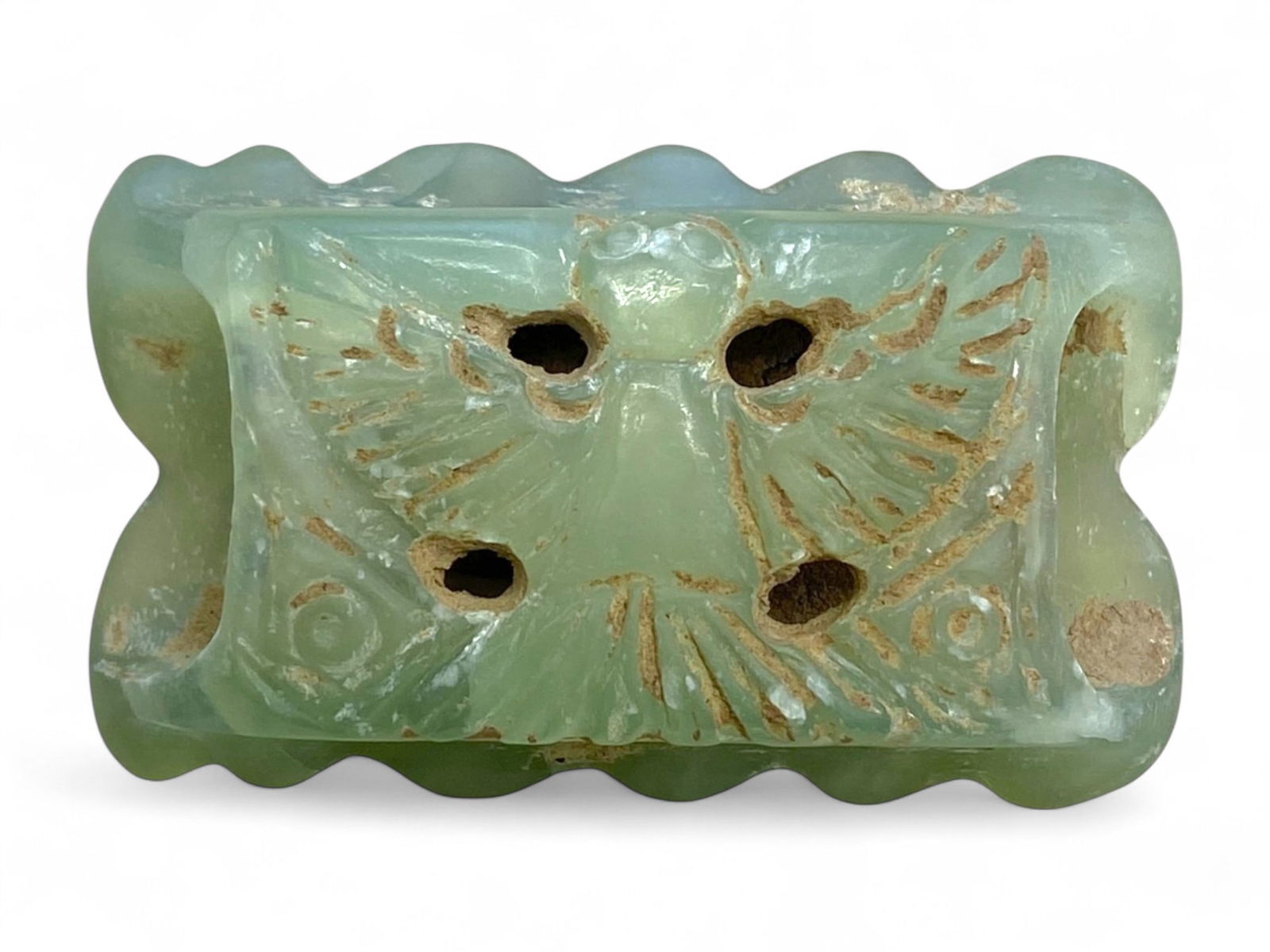 Ancient Chinese Carved Jade Phoenix Belt Buckle Plaque, c. Warring States to Han Dynasty, 38g (1 of 4)