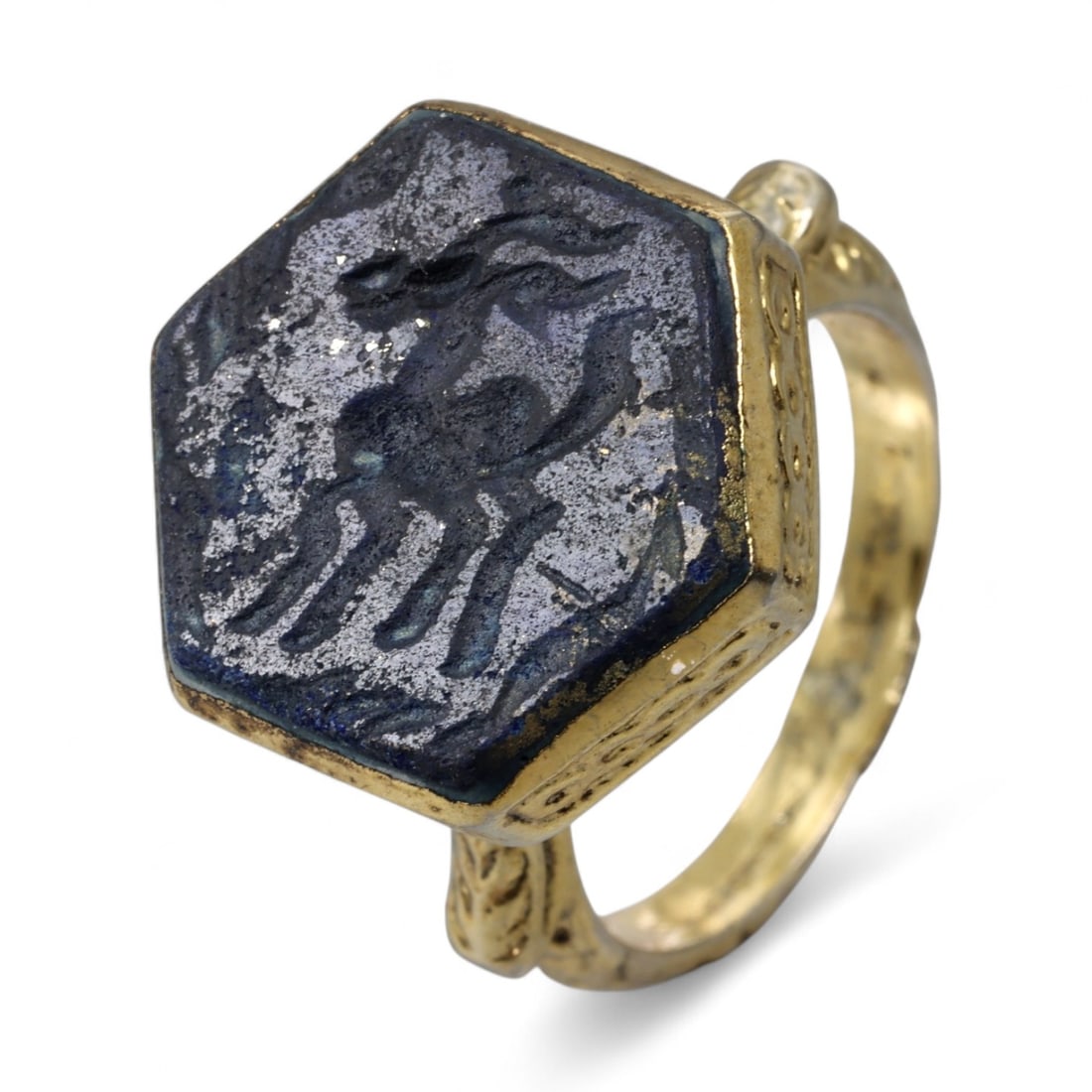 Antique Qajar Gold Gilt Intaglio Signet Ring, c. 19th-20th Century, 9 US, 14g (1 of 3)