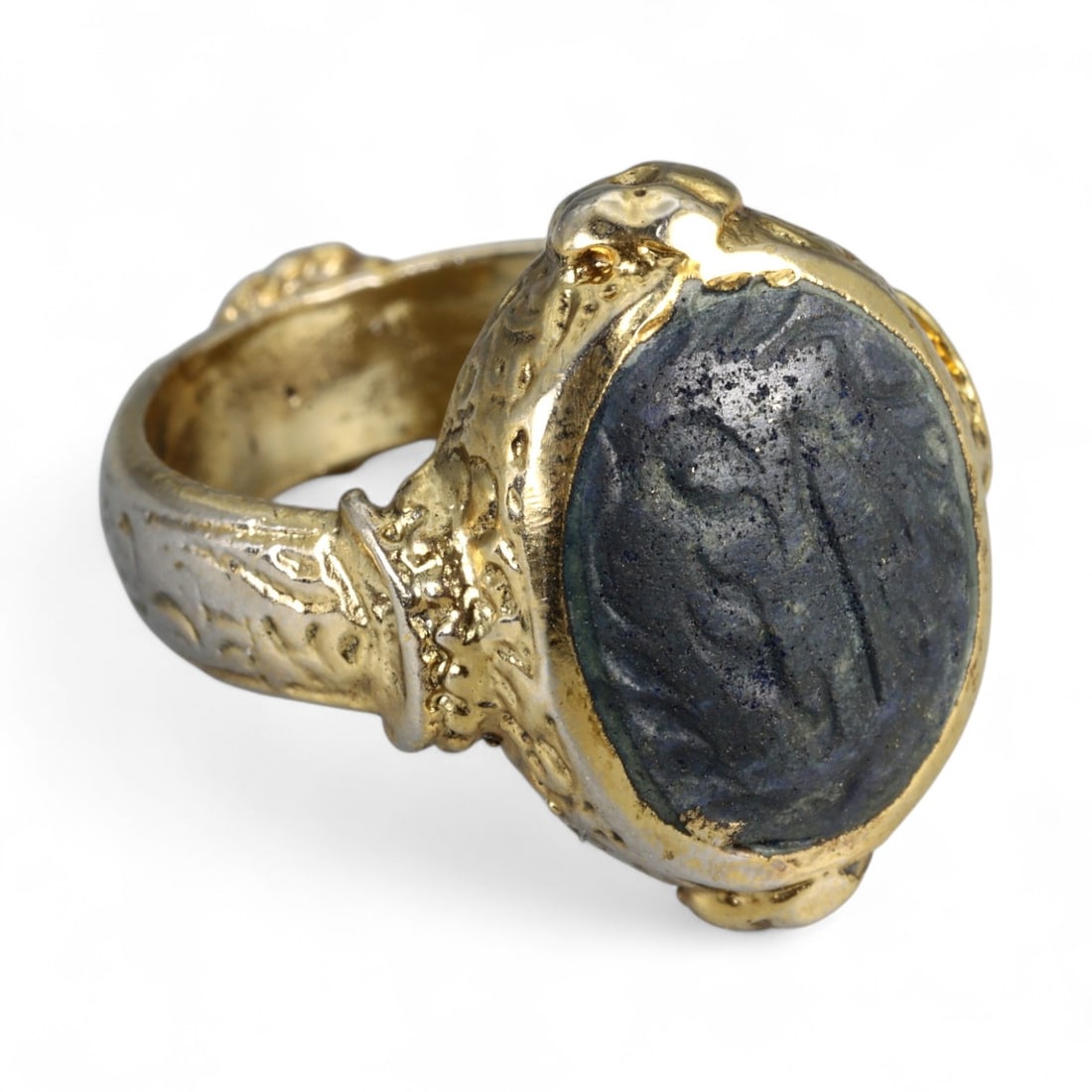 Antique Qajar Gold Gilt Intaglio Signet Ring, c. 19th-20th Century, 9 US, 14g (1 of 3)