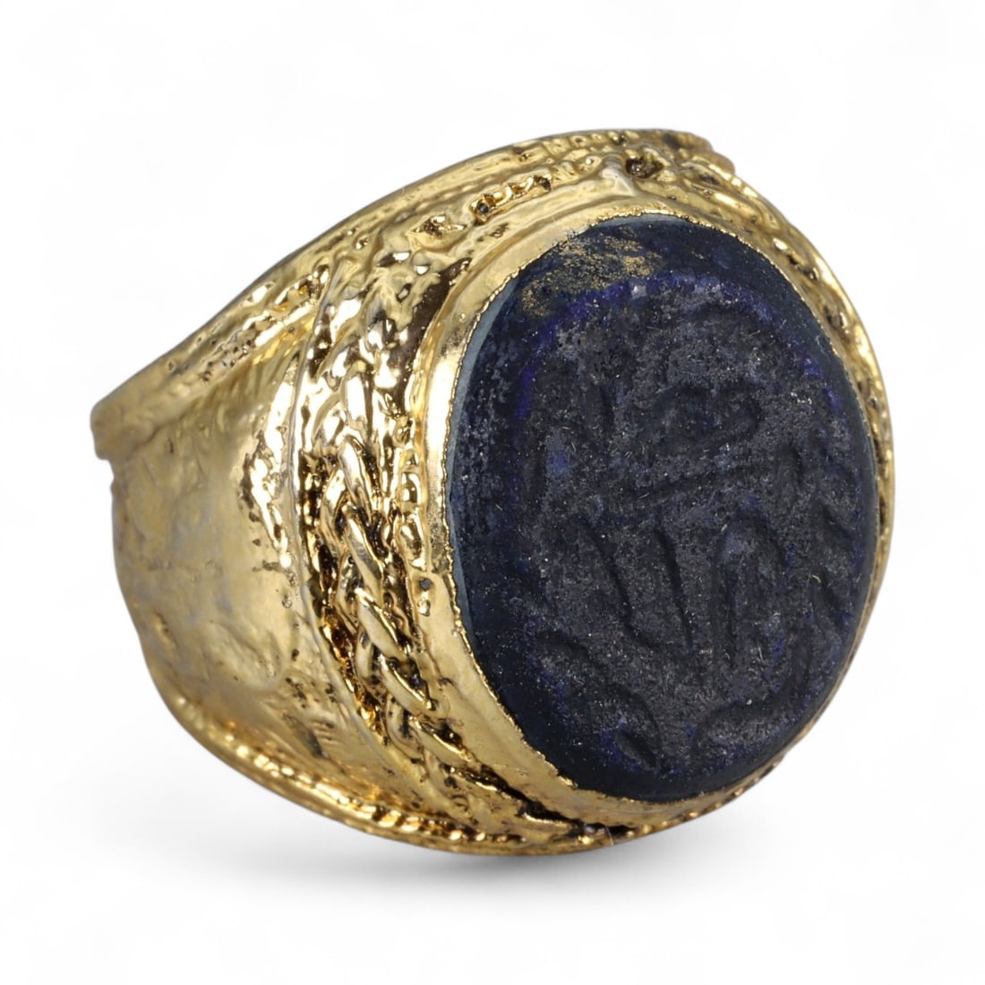 Antique Qajar Gold Gilt Intaglio Signet Ring, c. 19th-20th Century, 8 US, 16g (1 of 3)