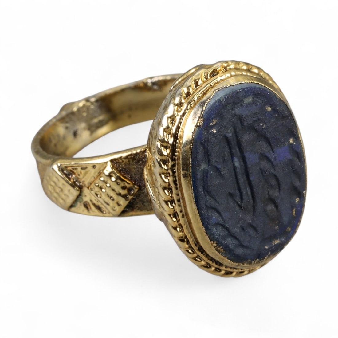 Antique Qajar Gold Gilt Intaglio Signet Ring, c. 19th-20th Century, 9.5 US, 15g (1 of 3)