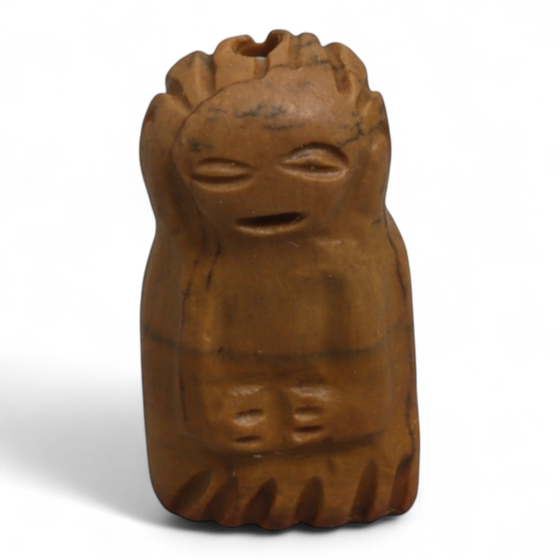 Ancient Indus Valley Steatite Idol Amulet, c. 3rd-2nd Millennium BCE 7g: This intriguing amulet, measuring 2.9 cm in height and weighing 7 grams, is carved from fine steatite into the form of a stylized idol figure. Its abstracted face, with almond-shaped eyes and a small