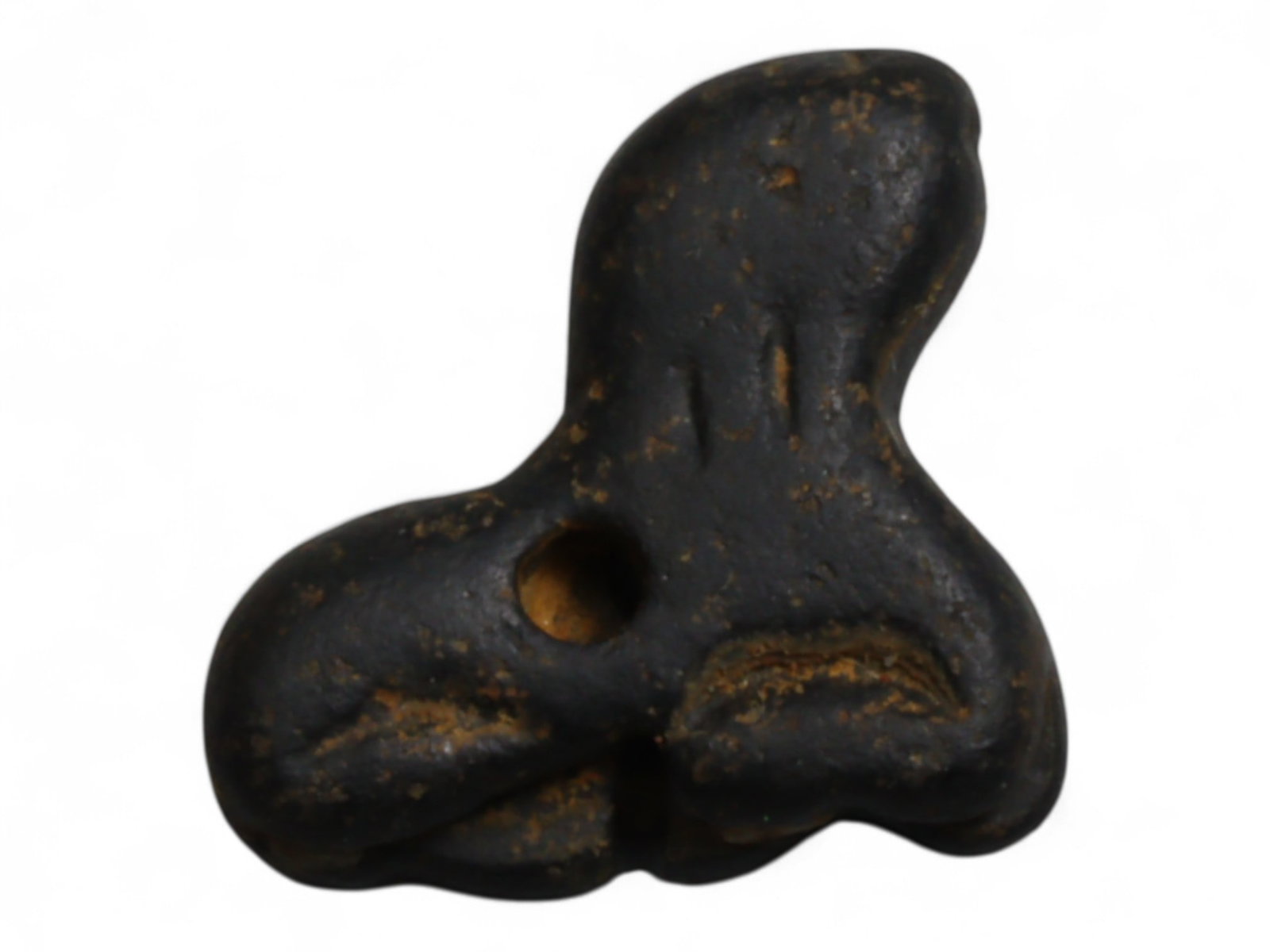 Ancient Indus Valley Steatite Lion Amulet, c. 3rd-2nd Millennium BCE 1g: This compact amulet, carved from dark steatite, measures 1.5 cm and weighs 1 gram. Its stylized form represents a lion, with simplified features and a drilled perforation for suspension. The choice of