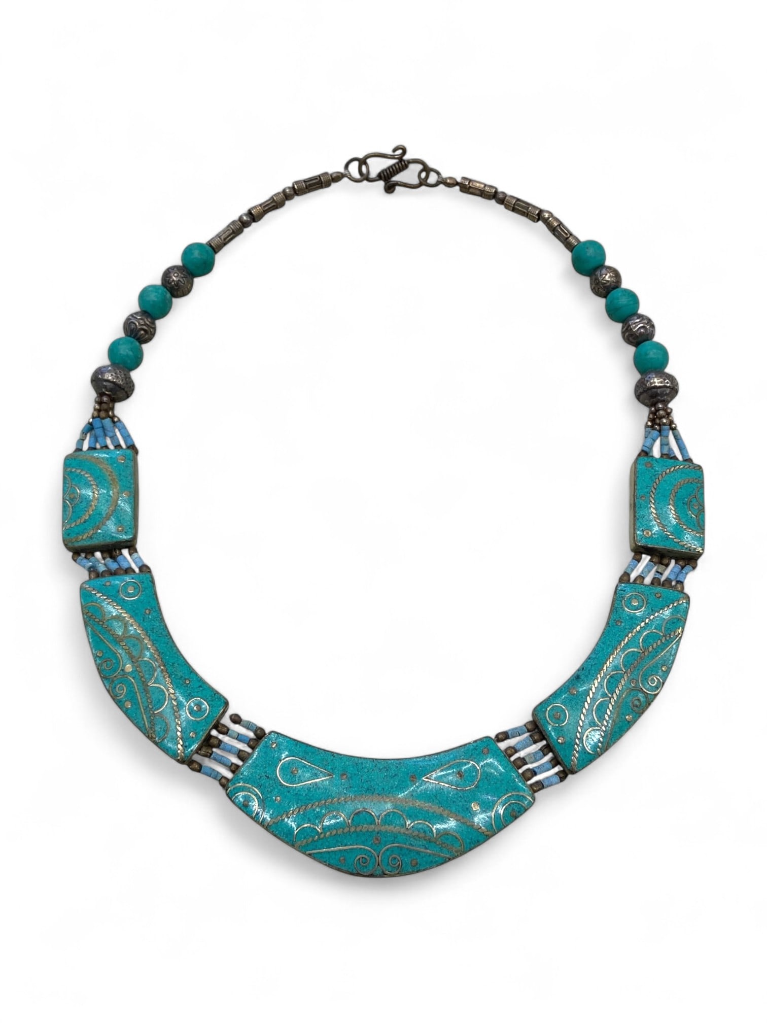 Kashmiri Paisley Scrollwork Enamel Mosaic Collar Necklace, North India Origin, 123g (1 of 1)
