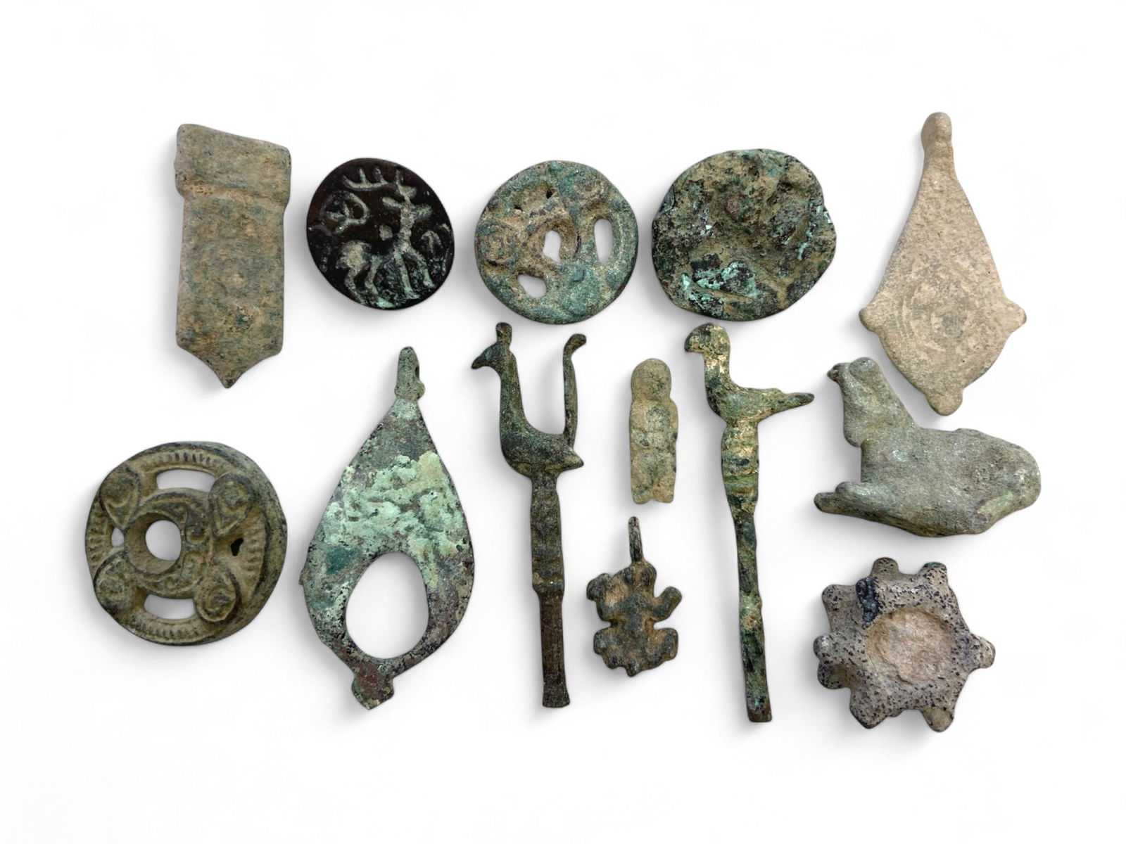Ancient to Medieval Symbolic Bronze Relics Collection of 13 Artifacts, 1st-13th Century CE, 96g (1 of 1)