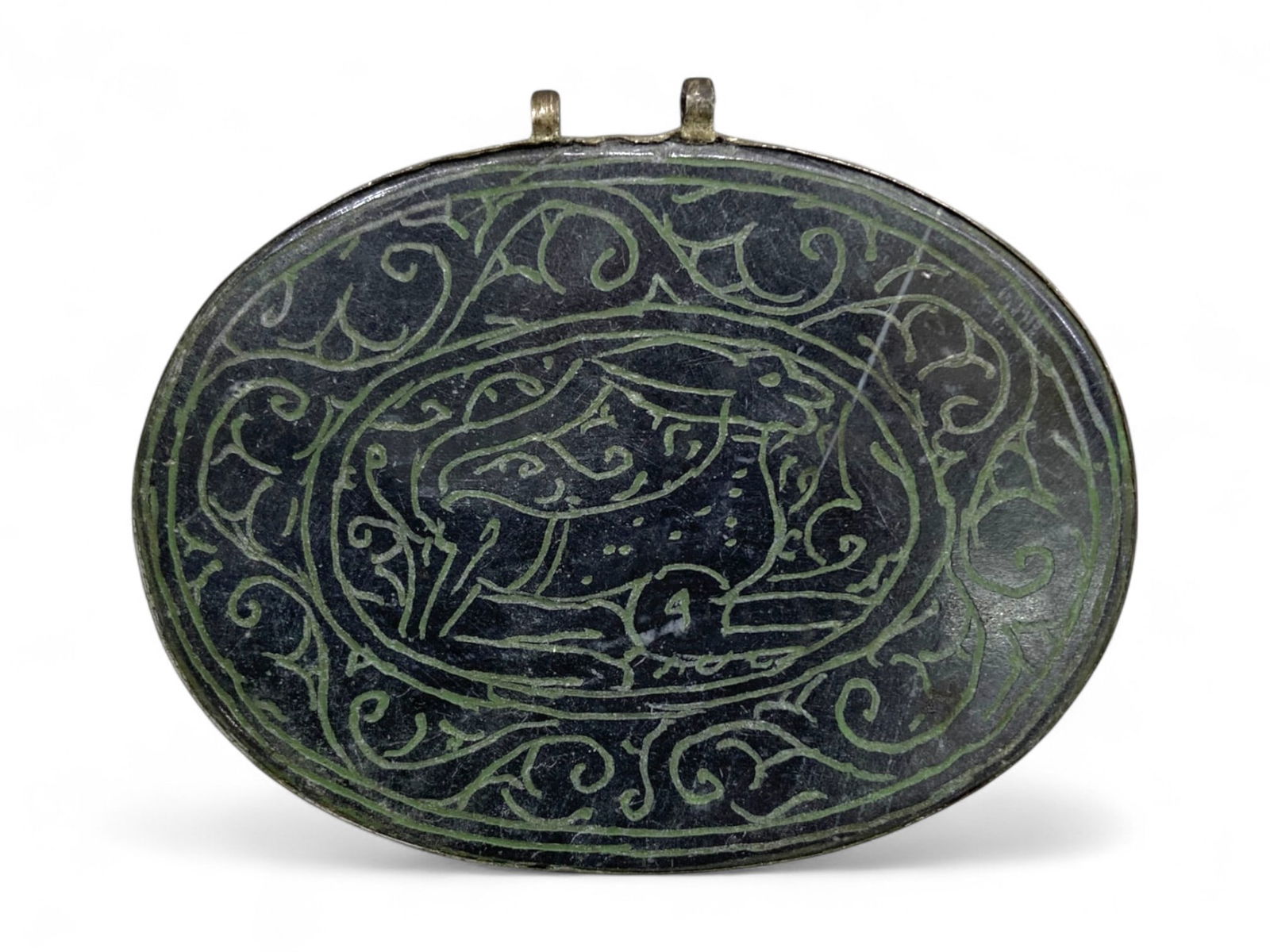 Antique Islamic Carved Black Stone Pendant with Bird Motif, c. 18th-19th Century 28g (1 of 2)