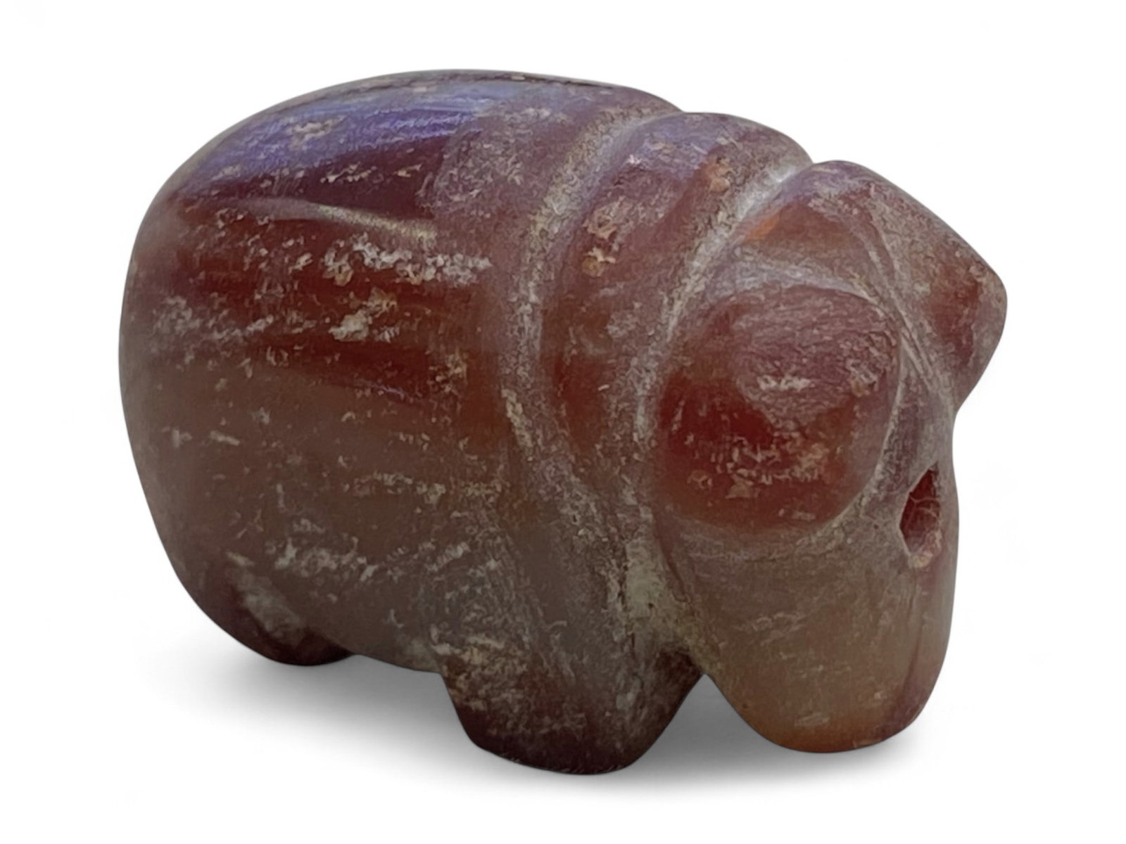 Ancient Medieval Agate Elephant Amulet, c. 9th-12th Century CE, 2.5x1.8cm, 14g: This finely carved elephant amulet, fashioned from deep-toned agate, originates from the medieval period, between the 9th and 12th centuries CE. Elephants held profound symbolic significance in both S