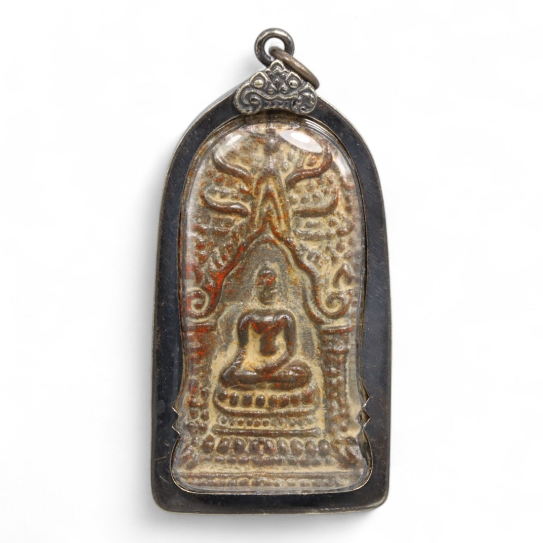 Antique Thai Rattanakosin Buddha Naga Serpent Amulet in Metallic Casing, 19th-20th Century, 27g (1 of 2)