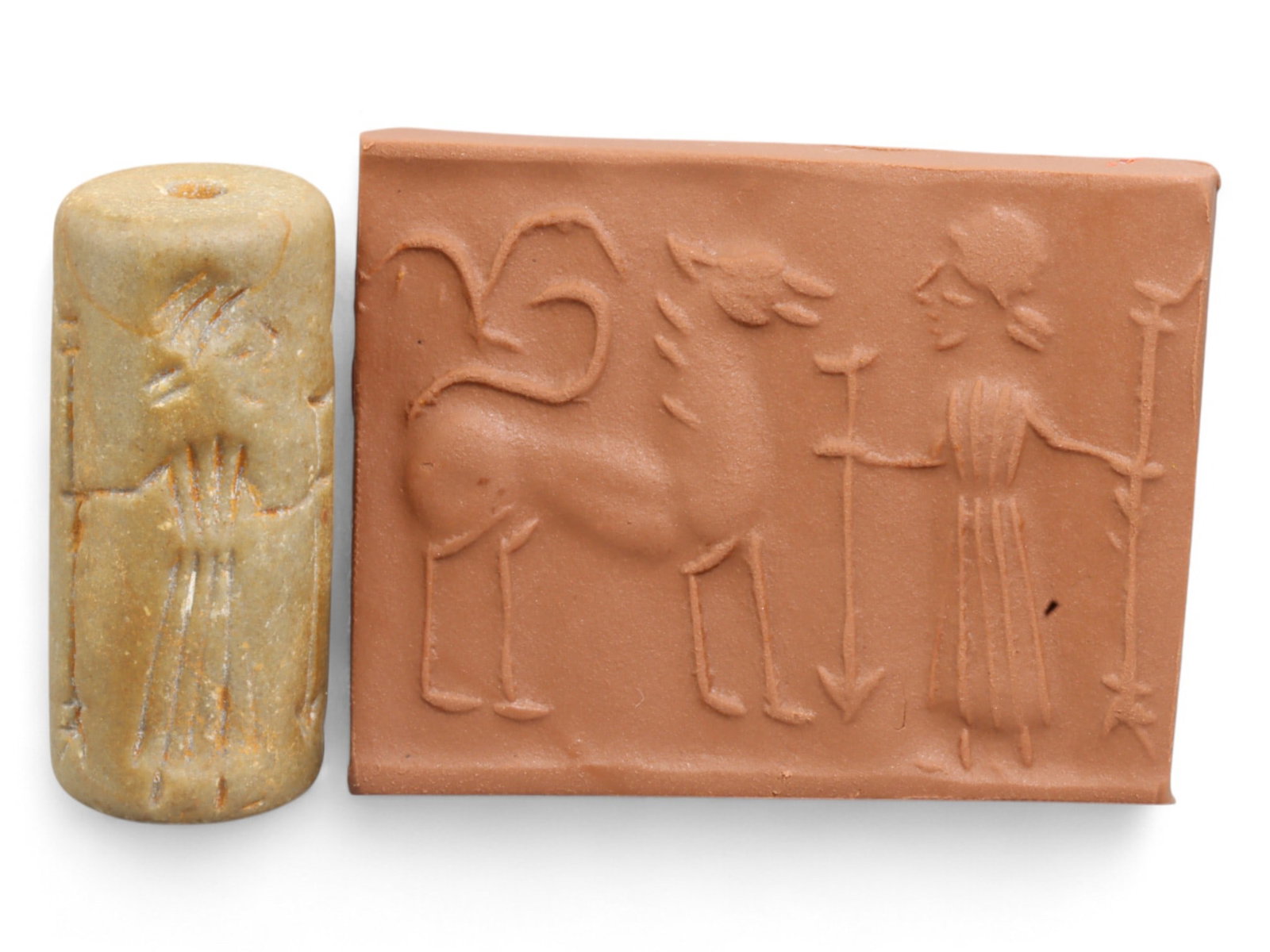 Ancient Mesopotamian Administrative Cylinder Seal, c. 2nd-1st Millennium BCE, 19g: This authentic cylinder seal from ancient Mesopotamia dates to the 2nd to 1st millennium BCE, a time when the art of carving miniature narratives on stone reached remarkable levels of refinement. Seal