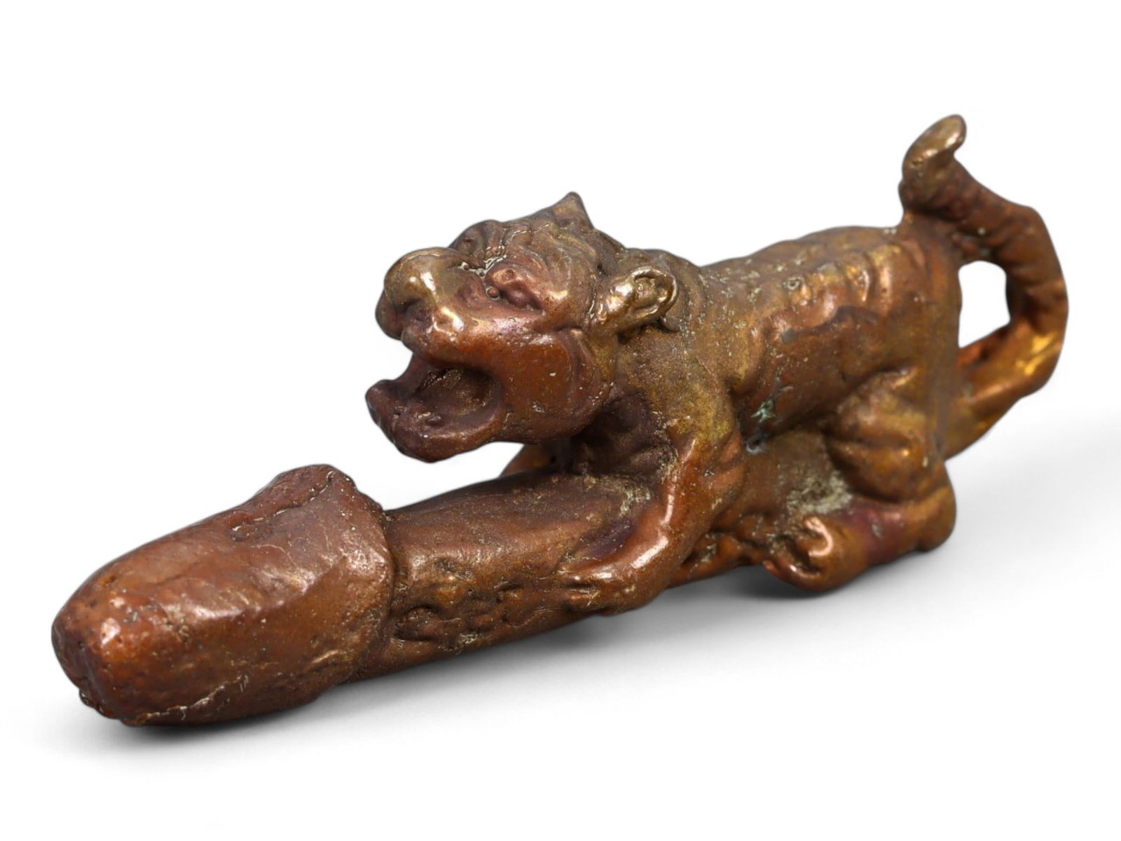 Antique Thai Palad Khik Tiger Fusion Bronze Talisman Amulet, c. Early 20th Century CE 24g (1 of 3)