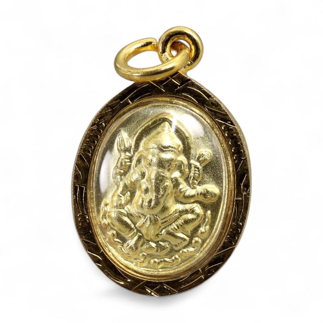 Vintage Thai Ganesha Remover of Obstacles Amulet in Gilt Case, c. 20th Century, 7g (1 of 2)