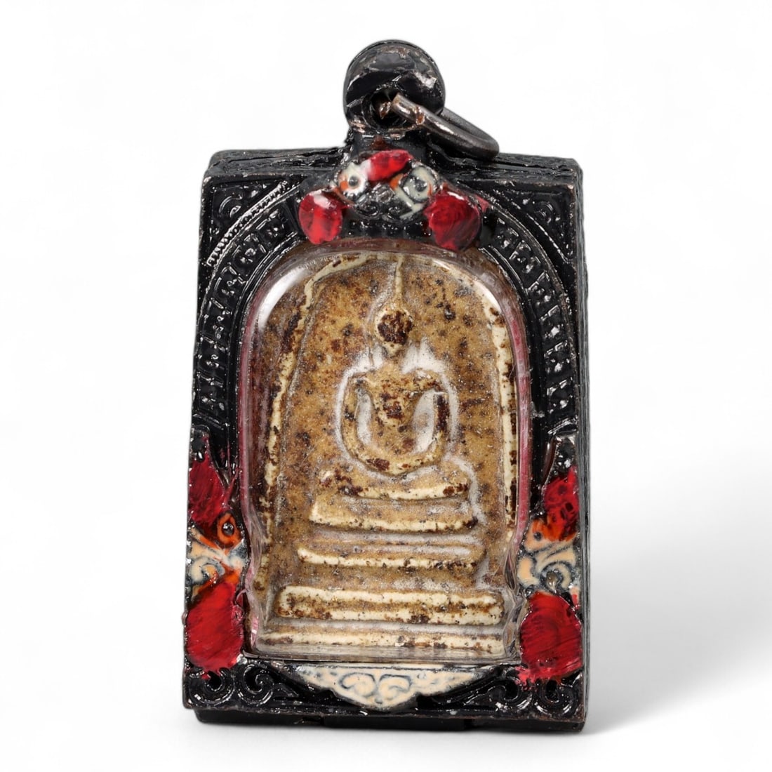 Antique Thai Rattanakosin Somdej Buddha Amulet in Black Lacquered Case, c. 19th Century CE, 62g (1 of 2)