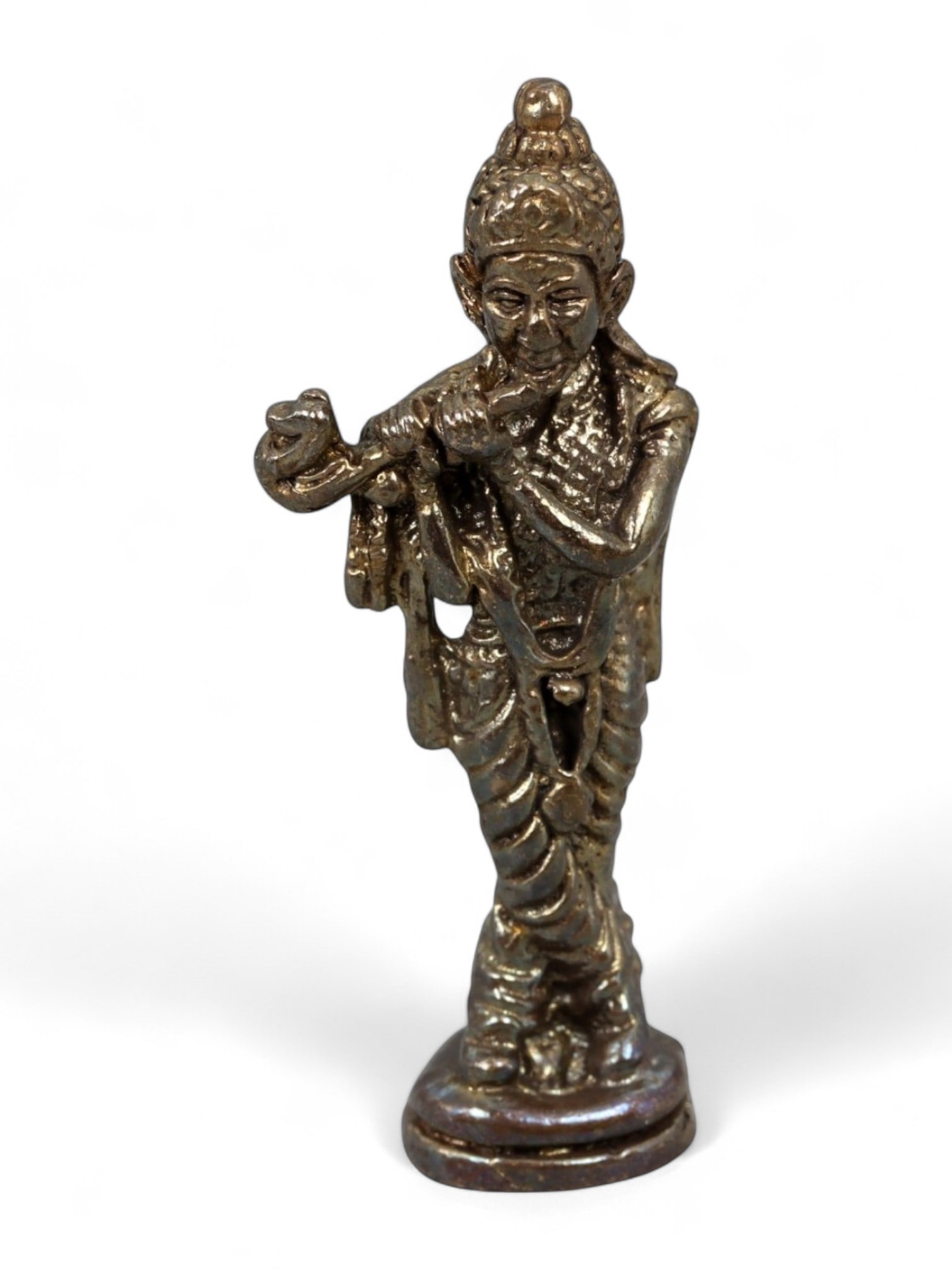 Antique Thai Krishna Flute-Playing Bronze Amulet, c. Early 20th Century CE, 12g (1 of 3)