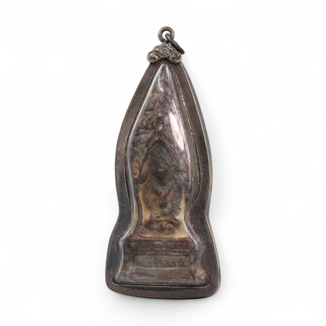 Vintage Thai Buddha Amulet in Petal-Shaped Alloy Case, Likely Rattanakosin Period, 32.8g (1 of 2)