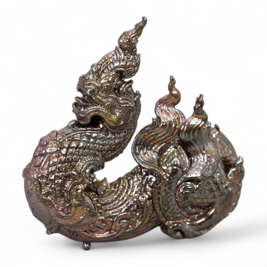 Antique Thai Rattanakosin Naga Serpent Guardian Amulet, Bronze, c. 19th Century CE [16g] (1 of 3)