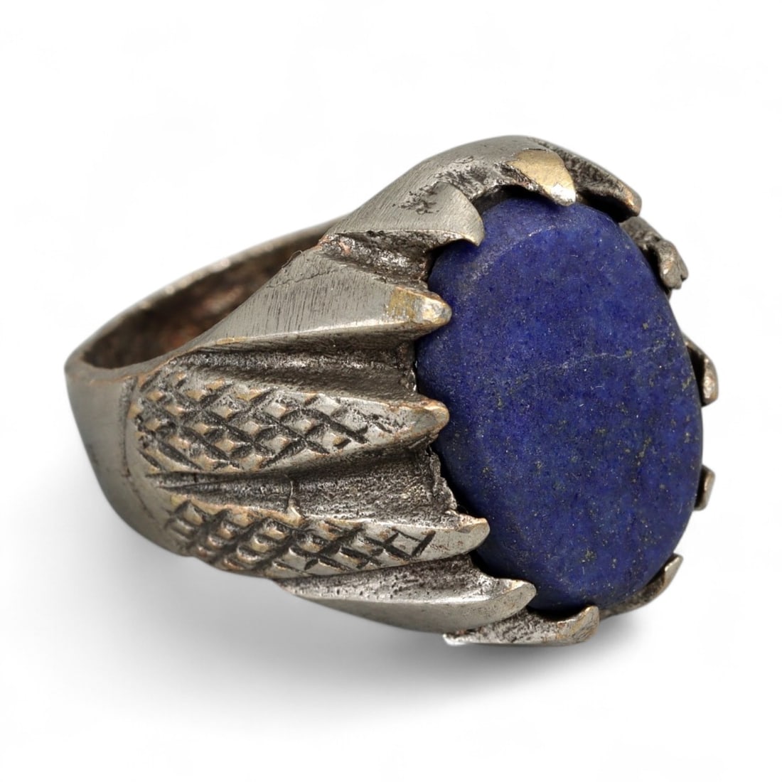 Antique Persian Lapis Lazuli Silver Claw Ring, c. 19th Century 6g (1 of 3)