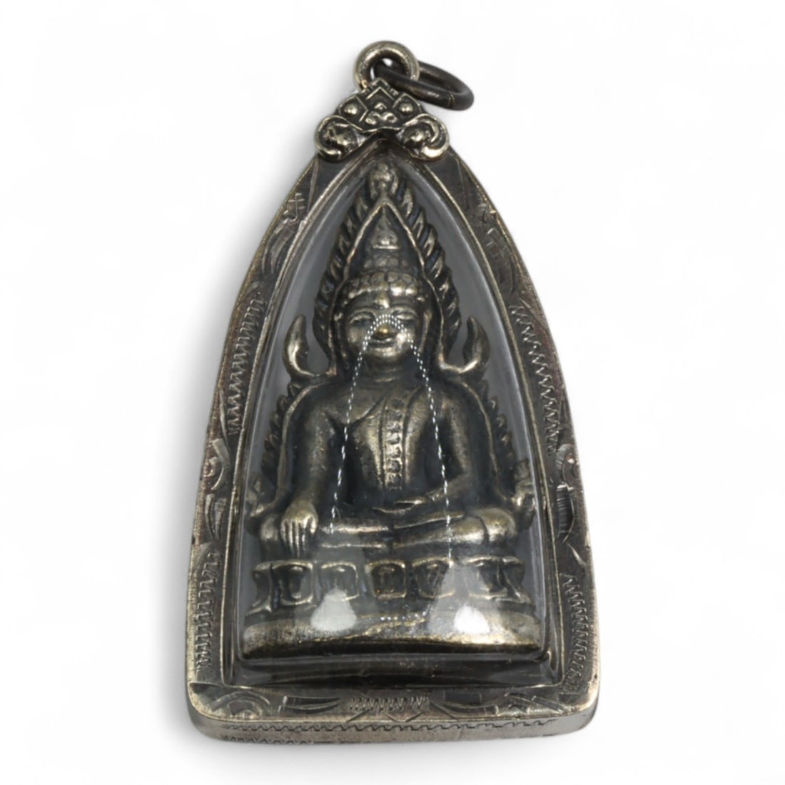 Antique Thai Rattanakosin Leaf-Flame Naga Crown Buddha Amulet Pendant, c. 20th Century CE, 31g (1 of 2)