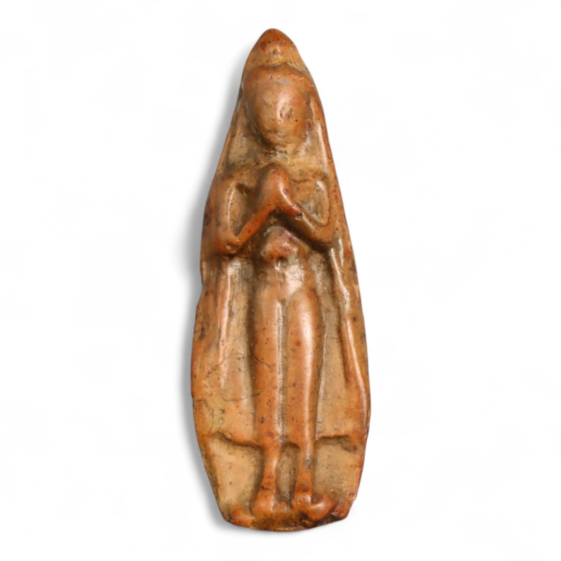 Antique Thai Standing Monk in Anjali Mudra Clay Amulet, c. 19th-20th Century CE, 8g (1 of 2)