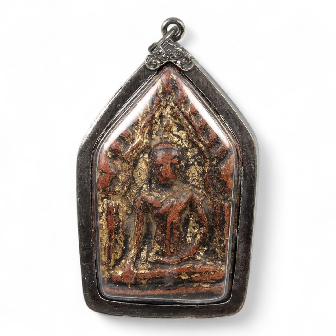 Antique Thai Ayutthaya Gilded Buddha Amulet Terracotta Pendant, c. 15th-17th Century, 27g (1 of 2)