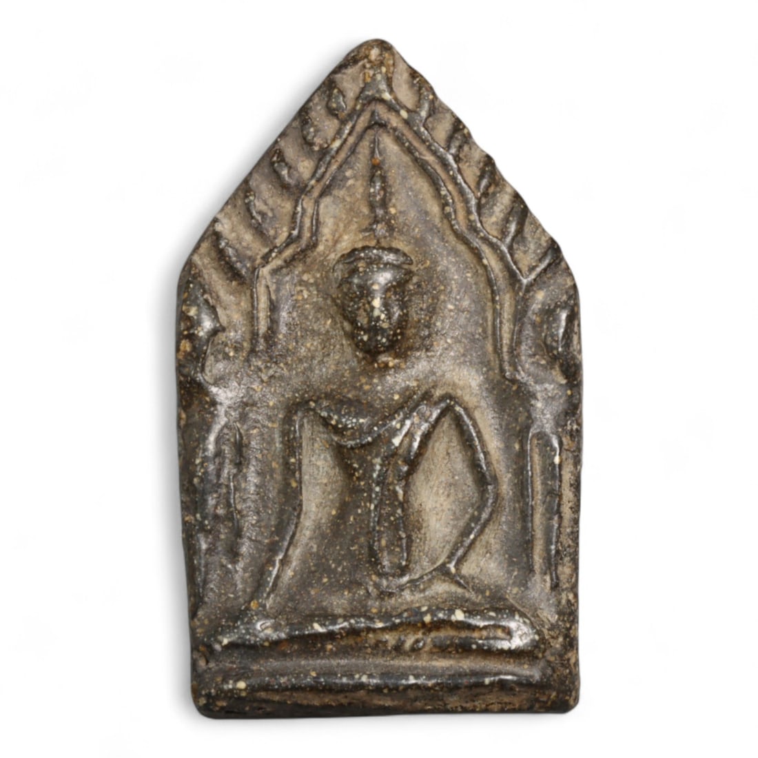 Antique Thai Pointed Temple-Form Standing Buddha Clay Amulet, c. 19th-20th Century CE, 12g (1 of 2)