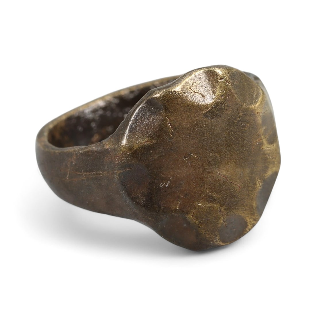 Ancient Medieval Islamic Bronze Shield-Bezel Ring, c. 11th-13th Century CE, US Size 6, 5.8g (1 of 3)