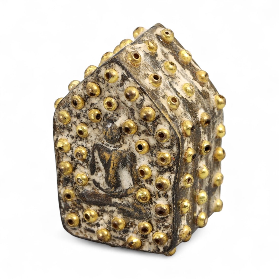 Vintage Thai Buddha Gilt Nail-Spike Terracotta Amulet House, 20th Century, 33g (1 of 3)