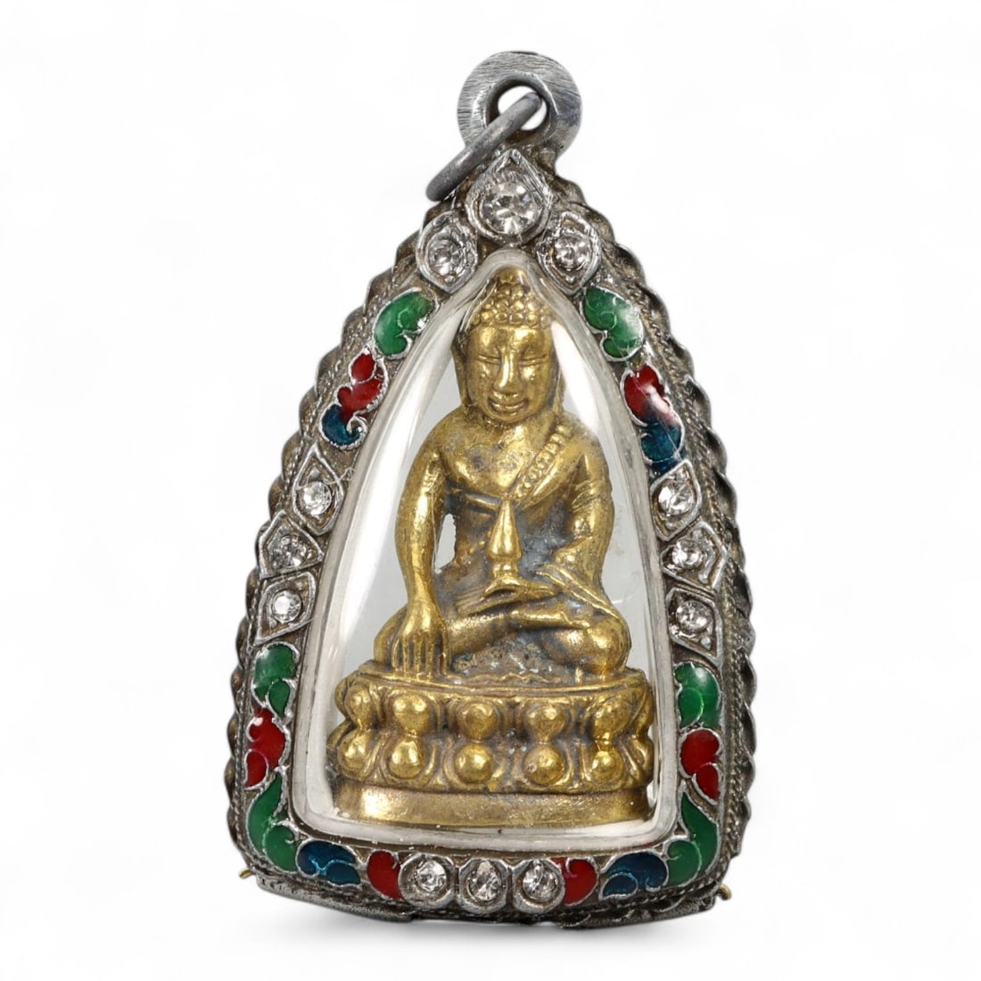 Vintage Thai Buddha Enlightenment Amulet in Enamel Silver Case, mid-20th Century, 63g (1 of 2)