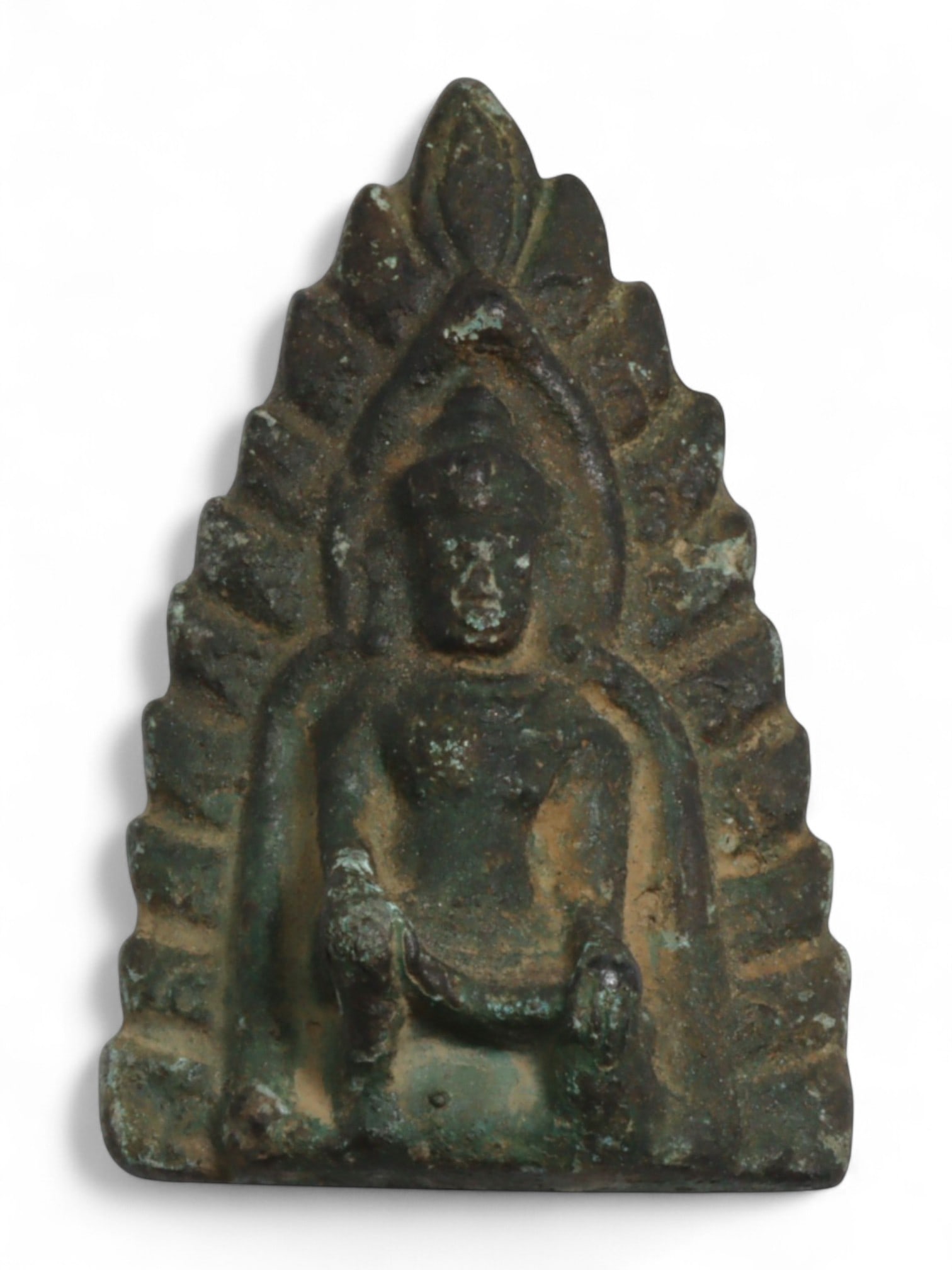 Antique Thai Lanna Radiating Flame Aura Buddha Copper Alloy Amulet, c. 18th Century CE - 47g (1 of 2)