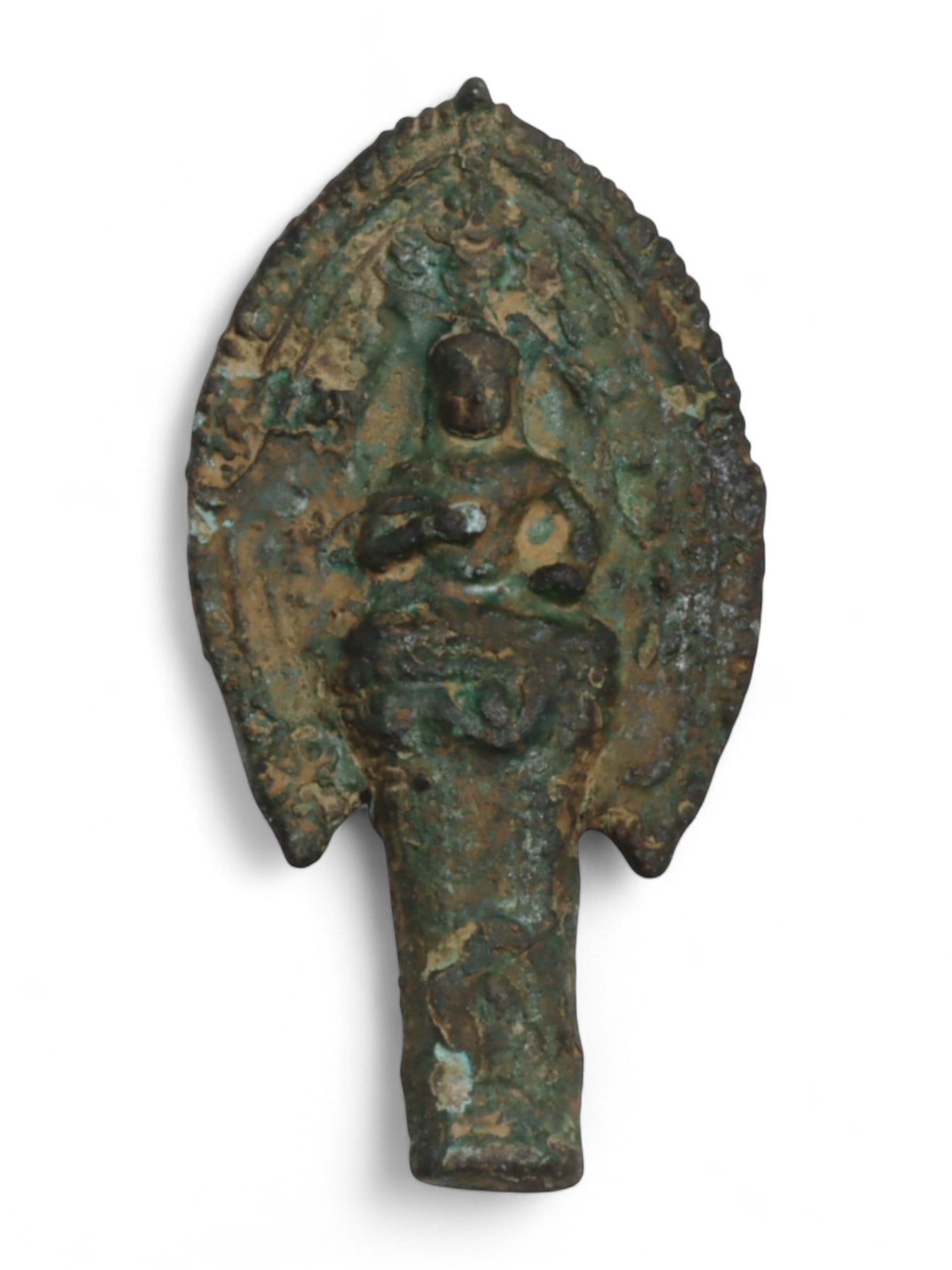 Antique Thai Ayutthaya Lotus-Leaf Mandorla Buddha Copper Alloy Amulet, c. 17th-18th Century CE - 23g (1 of 2)