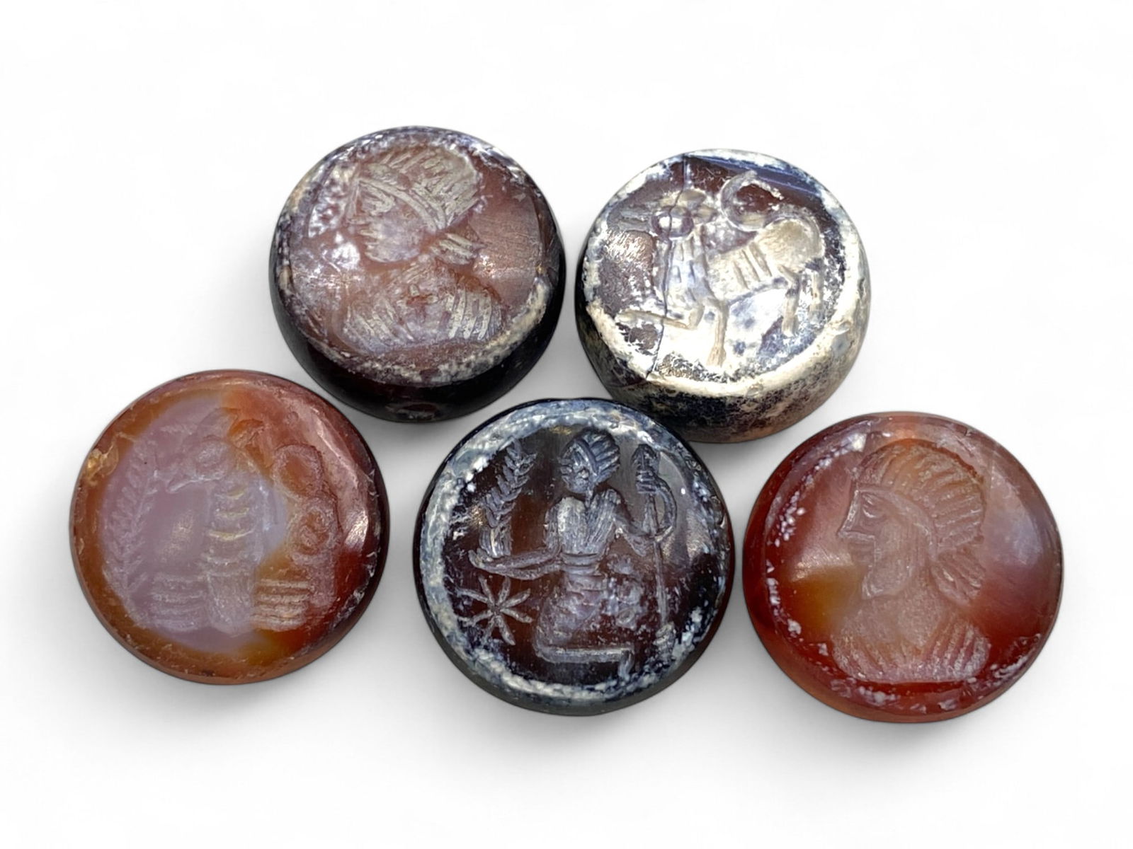 Ancient Sasanian Hemispherical Stamp Seal Set of 5 Lot, c. 3rdEUR"6th Century CE, 2cm, 43g (1 of 1)