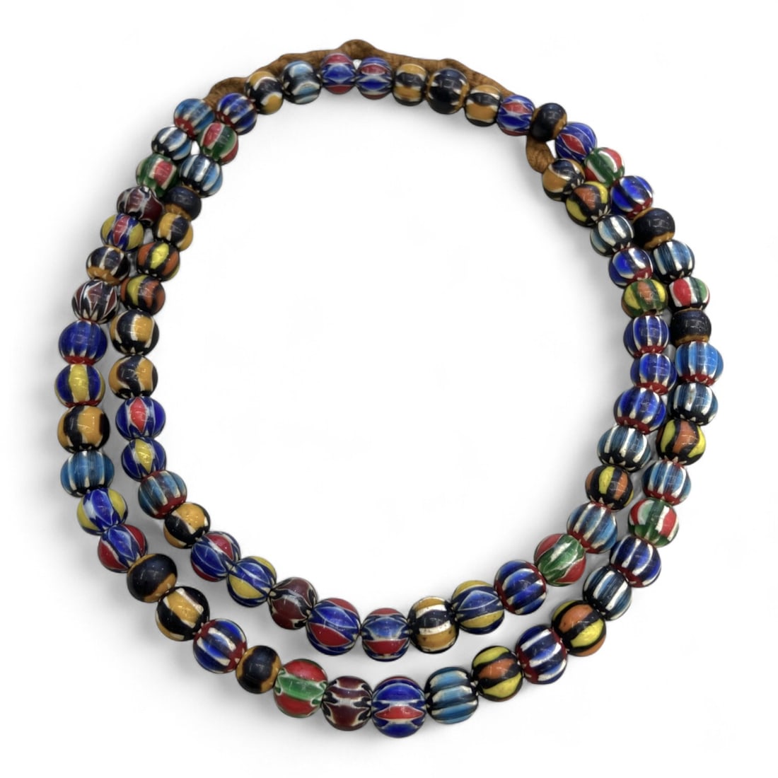 Antique Venetian Chevron Glass Bead Necklace Strand, c. 19th Century, 65g (1 of 2)