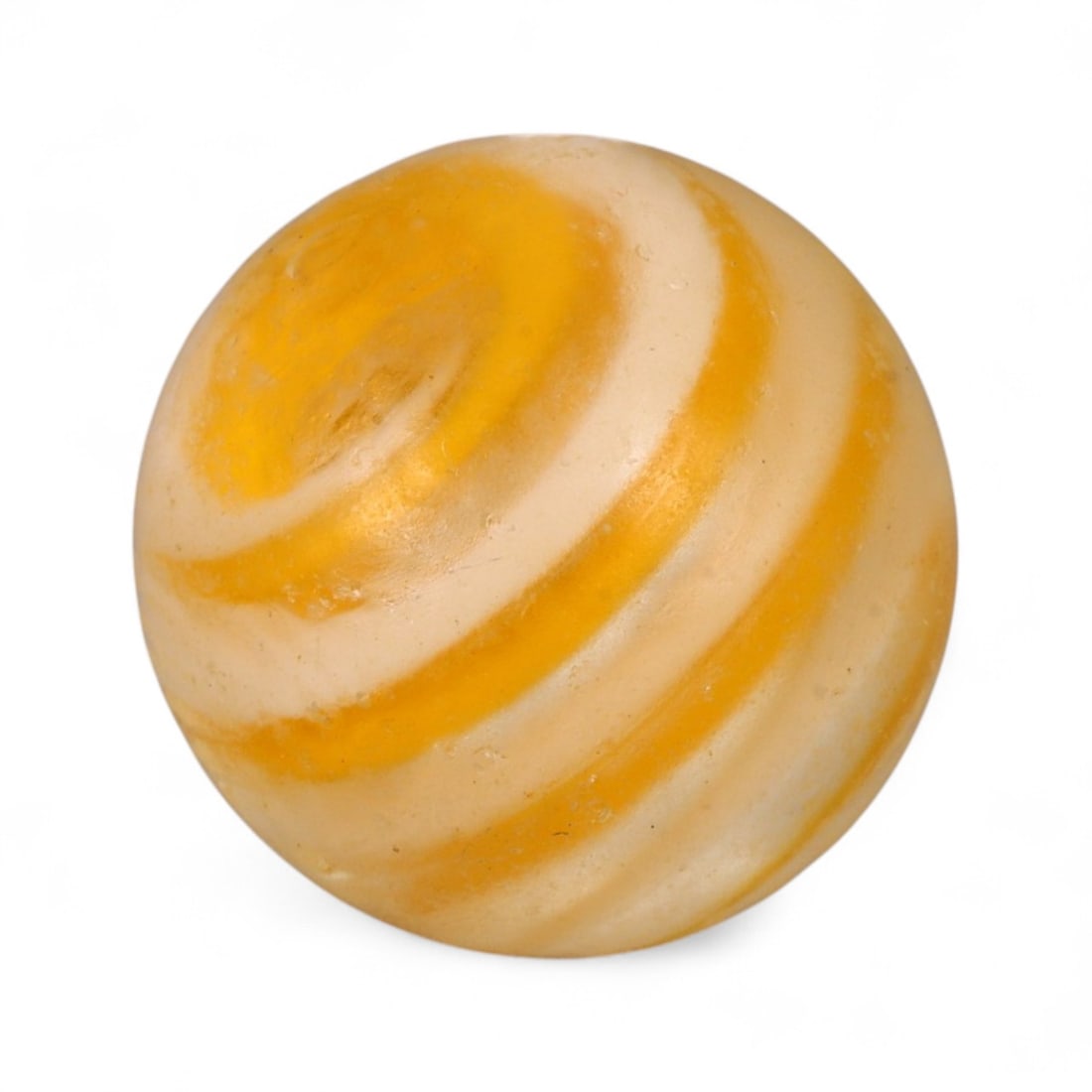 Vintage Swirled Pattern Glass Marble, c. Early-Mid 20th Century, 1.6cm: This charming vintage marble, is crafted from glass with a striking swirl design. Its spiraled pattern, creates a mesmerizing effect that reflects the playful artistry of traditional marble-making. Ea