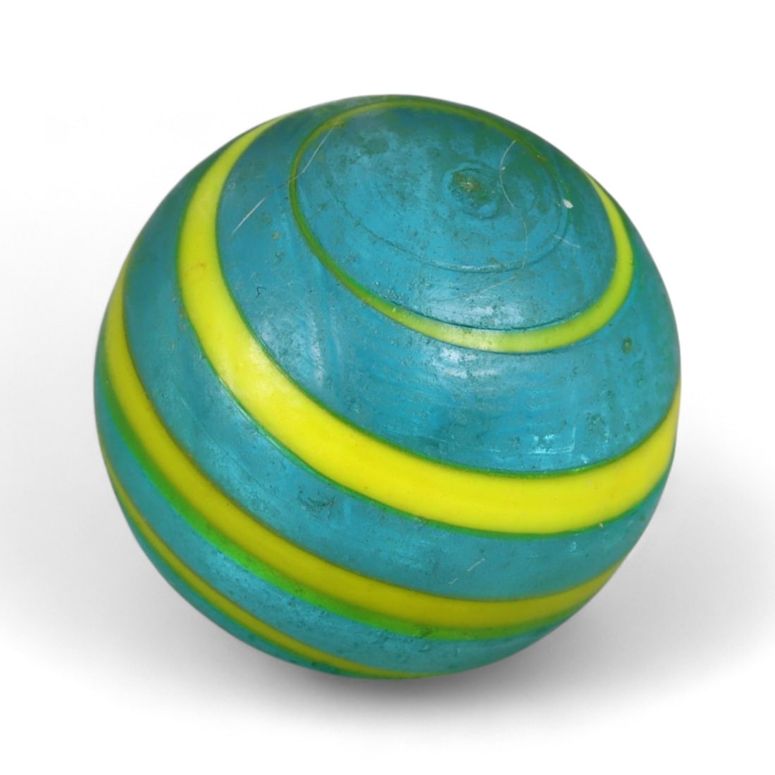 Vintage Swirled Pattern Glass Marble, c. Early-Mid 20th Century, 1.6cm: This charming vintage marble, is crafted from glass with a striking swirl design. Its spiraled pattern, creates a mesmerizing effect that reflects the playful artistry of traditional marble-making. Ea