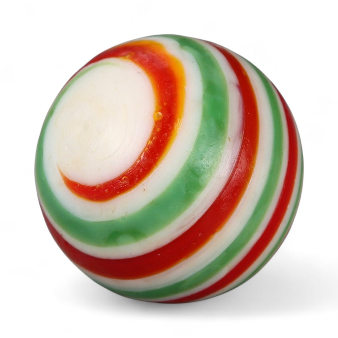 Vintage Swirled Pattern Glass Marble, c. Early-Mid 20th Century, 1.6cm: This charming vintage marble, is crafted from glass with a striking swirl design. Its spiraled pattern, creates a mesmerizing effect that reflects the playful artistry of traditional marble-making. Ea