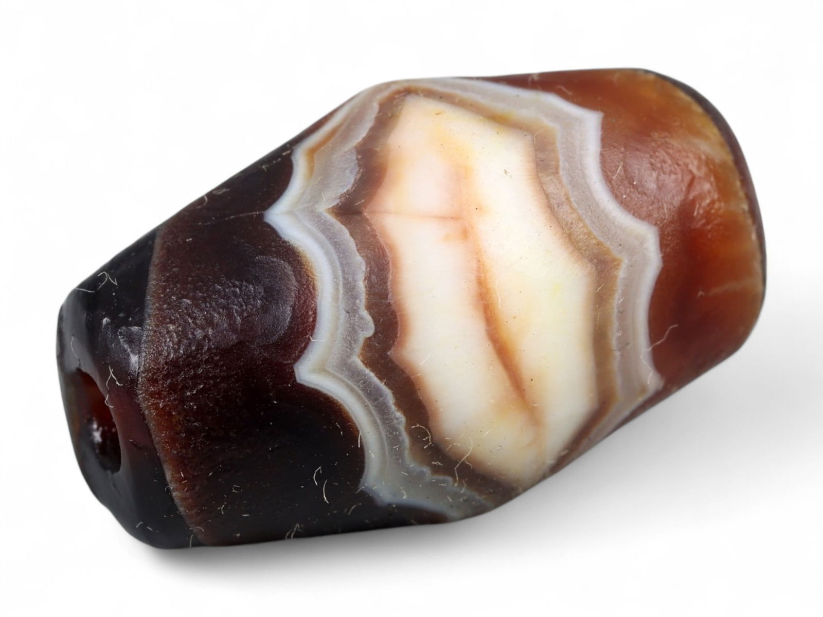 Ancient Tibetan Himalayan Banded Agate Dzi Bead, c. 9th-14th Century CE, 2cm (1 of 2)