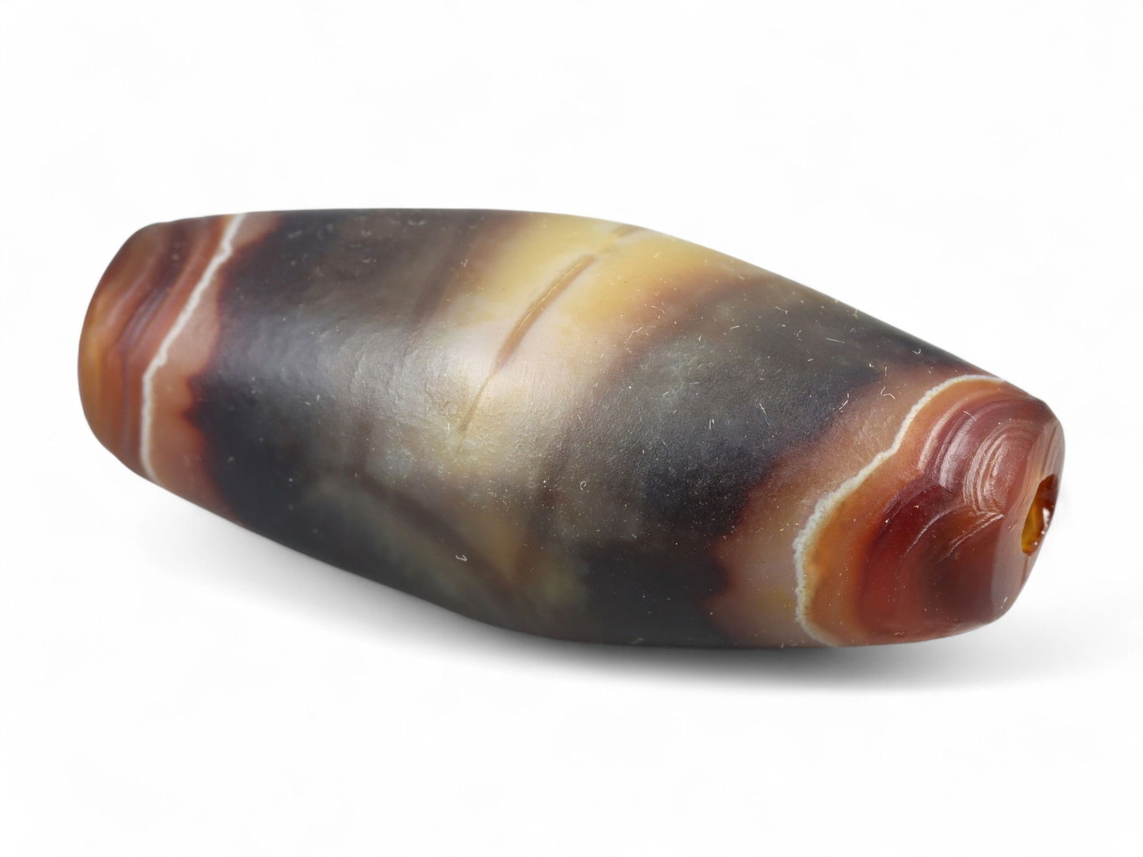 Ancient Tibetan Himalayan Banded Agate Dzi Bead, c. 9th-14th Century CE, 3.5cm (1 of 2)