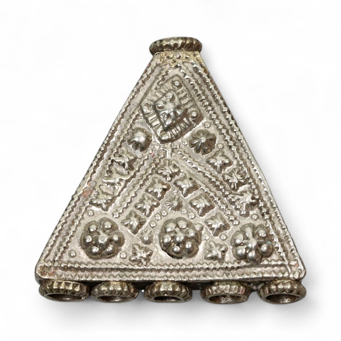 Antique Himalayan Triangular Silver Amulet Pendant, c. 19th Century, 5cm (1 of 2)