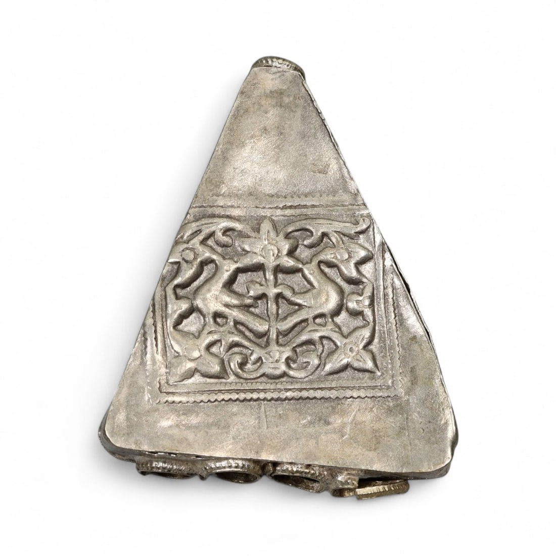 Antique Himalayan Triangular Silver Amulet Pendant, c. 19th Century, 4.5cm (1 of 2)
