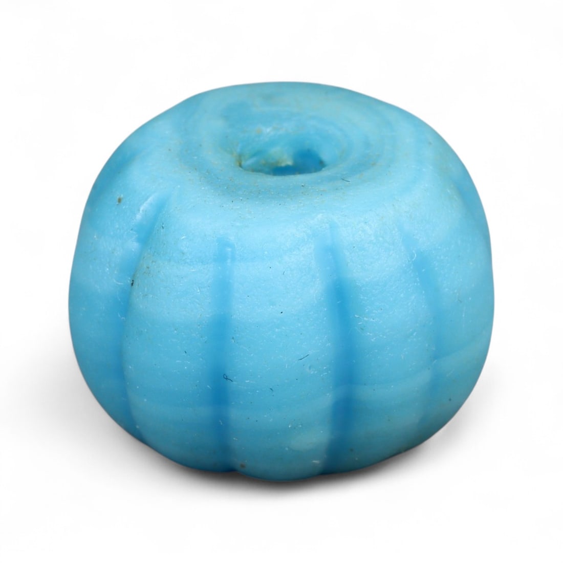 Antique Chinese Qing Dynasty Glass Melon Bead, c. 19th-20th Century CE, 2cm: This antique glass bead, dating to the Qing Dynasty (19th-20th century CE), reflects the refinement of Chinese bead-making traditions during the late imperial period. Measuring approximately 1.8 cm, i