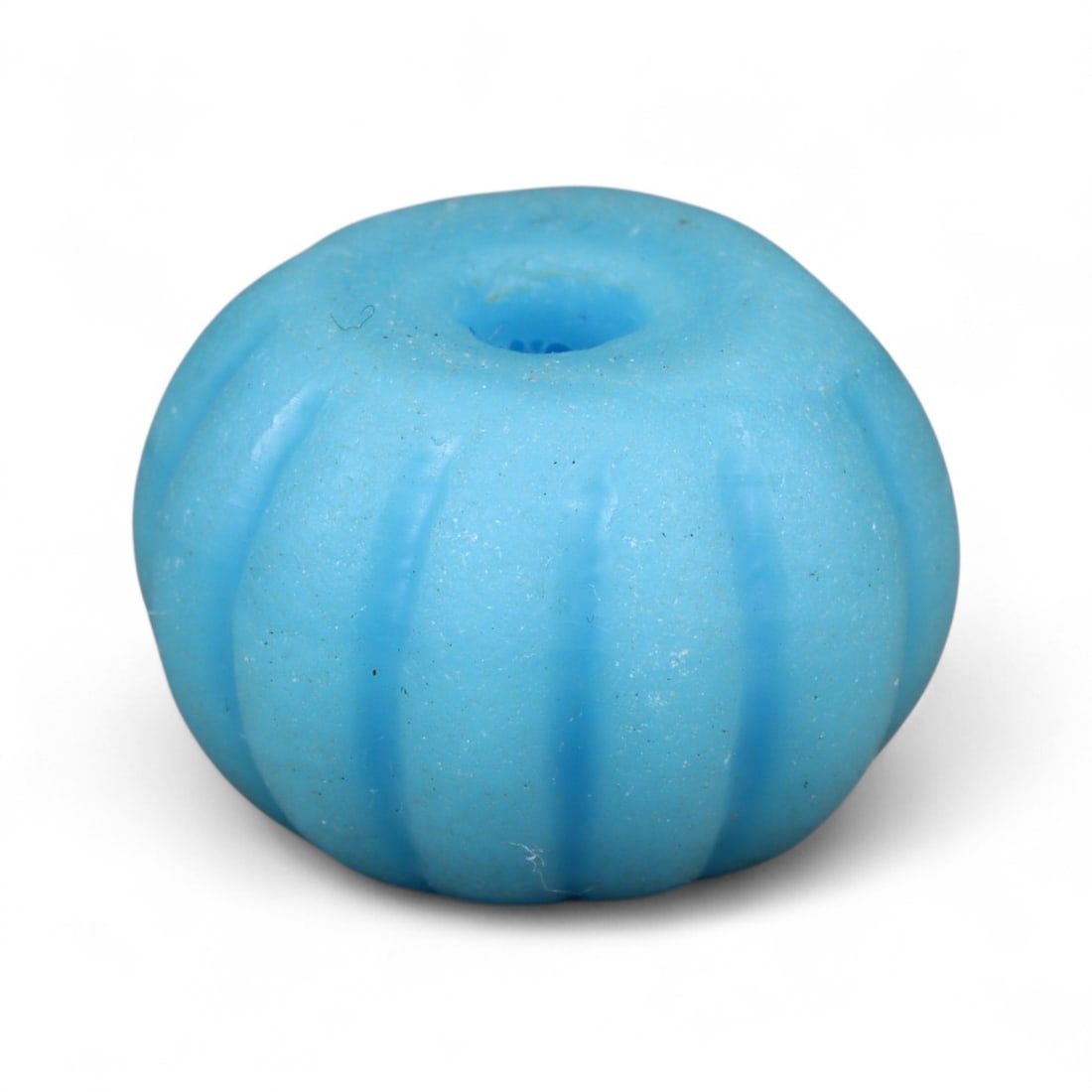 Antique Chinese Qing Dynasty Glass Melon Bead, c. 19th-20th Century CE, 2cm: This antique glass bead, dating to the Qing Dynasty (19th-20th century CE), reflects the refinement of Chinese bead-making traditions during the late imperial period. Measuring approximately 1.8 cm, i