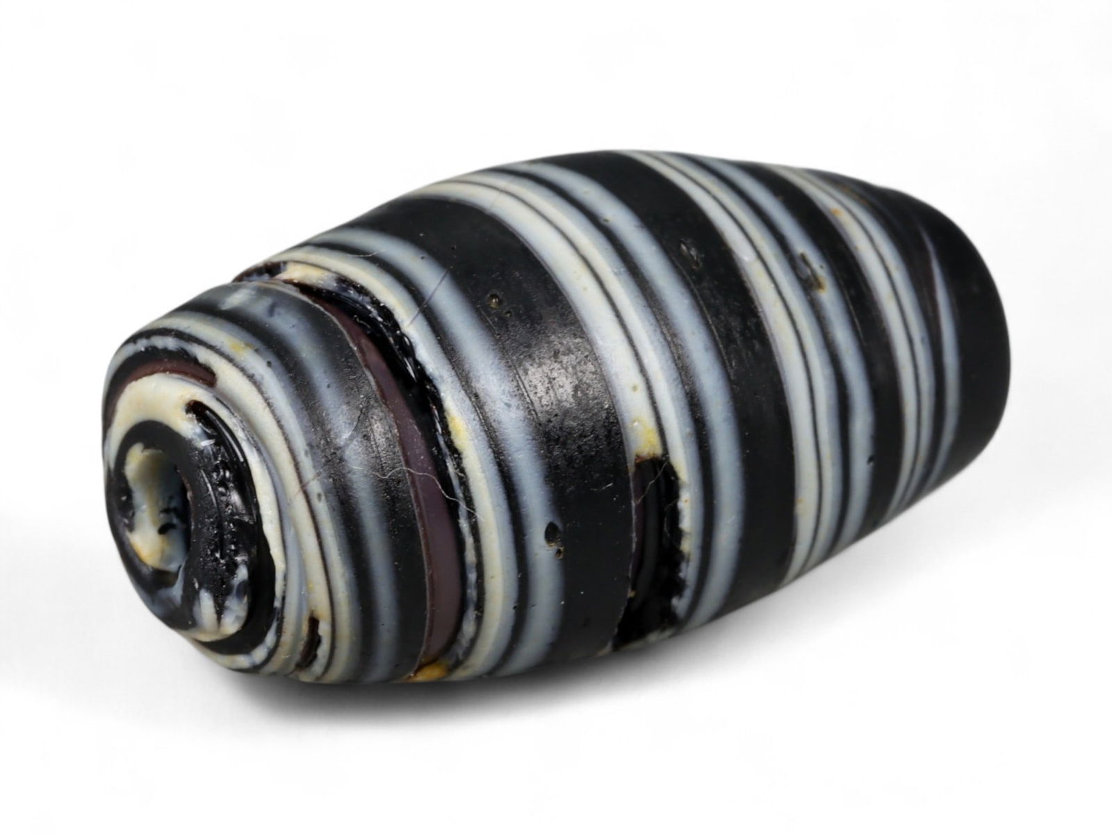 Antique Islamic Glass Trade Bead, Banded Barrel Form, c. 18th-19th Century CE, 2.8cm (1 of 2)