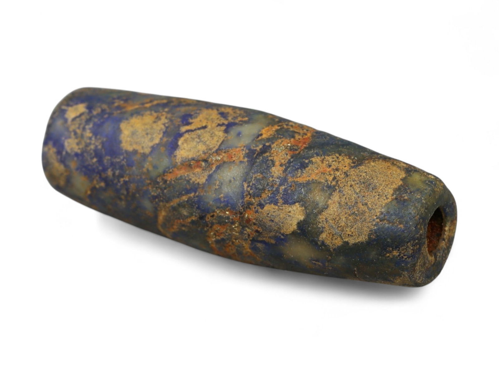 Ancient Mesopotamian Lapis Lazuli Bead, c. 2nd-1st Millennium BCE, 2.2cm: This ancient lapis lazuli bead, dating to the 2nd-1st millennium BCE, originates from the cradle of civilization in Mesopotamia, a region celebrated for its pioneering artistry and long-standing trade