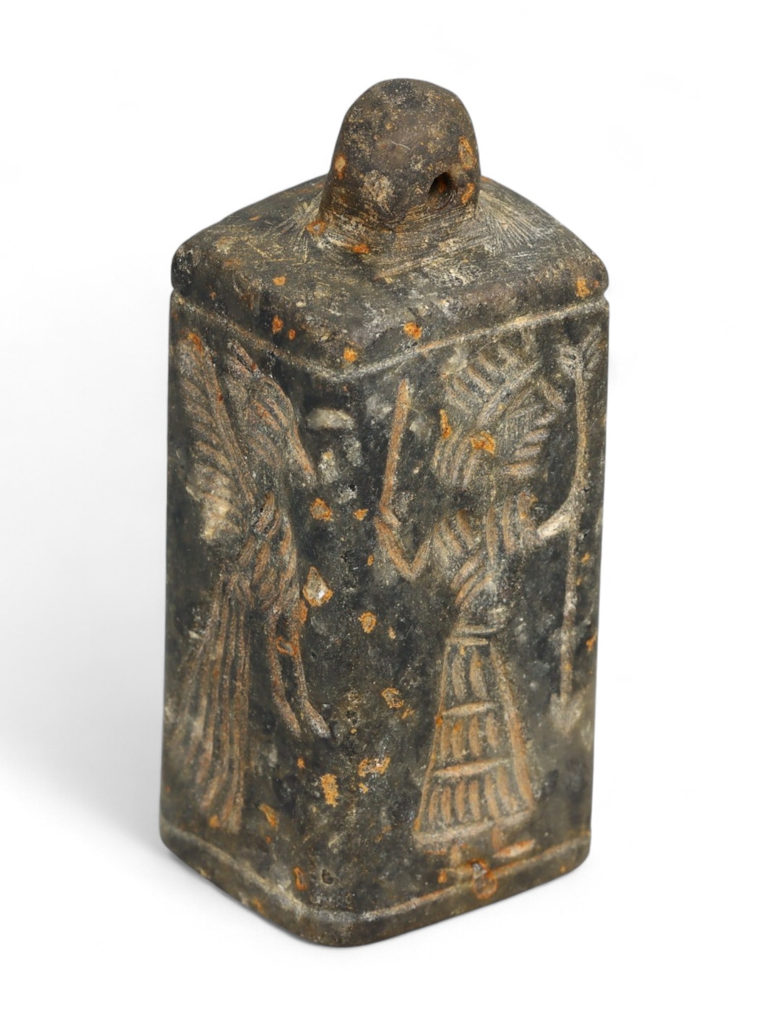 Ancient Assyrian Steatite Square Cylinder Amulet with Divine Figures, c. 9th-7th Century BCE 35g (1 of 3)