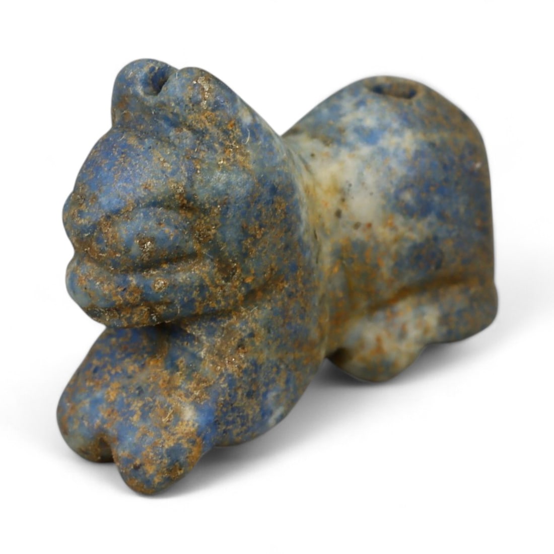 Ancient Bactrian Lapis Lazuli Feline Amulet, c. 3rd-2nd Millennium BCE, 1.5cm: This finely carved feline amulet, crafted from deep blue lapis lazuli. It originates from Bactria (ancient Afghanistan, c. 2300-1700 BCE), a region celebrated for its lapidary artistry and as the worl
